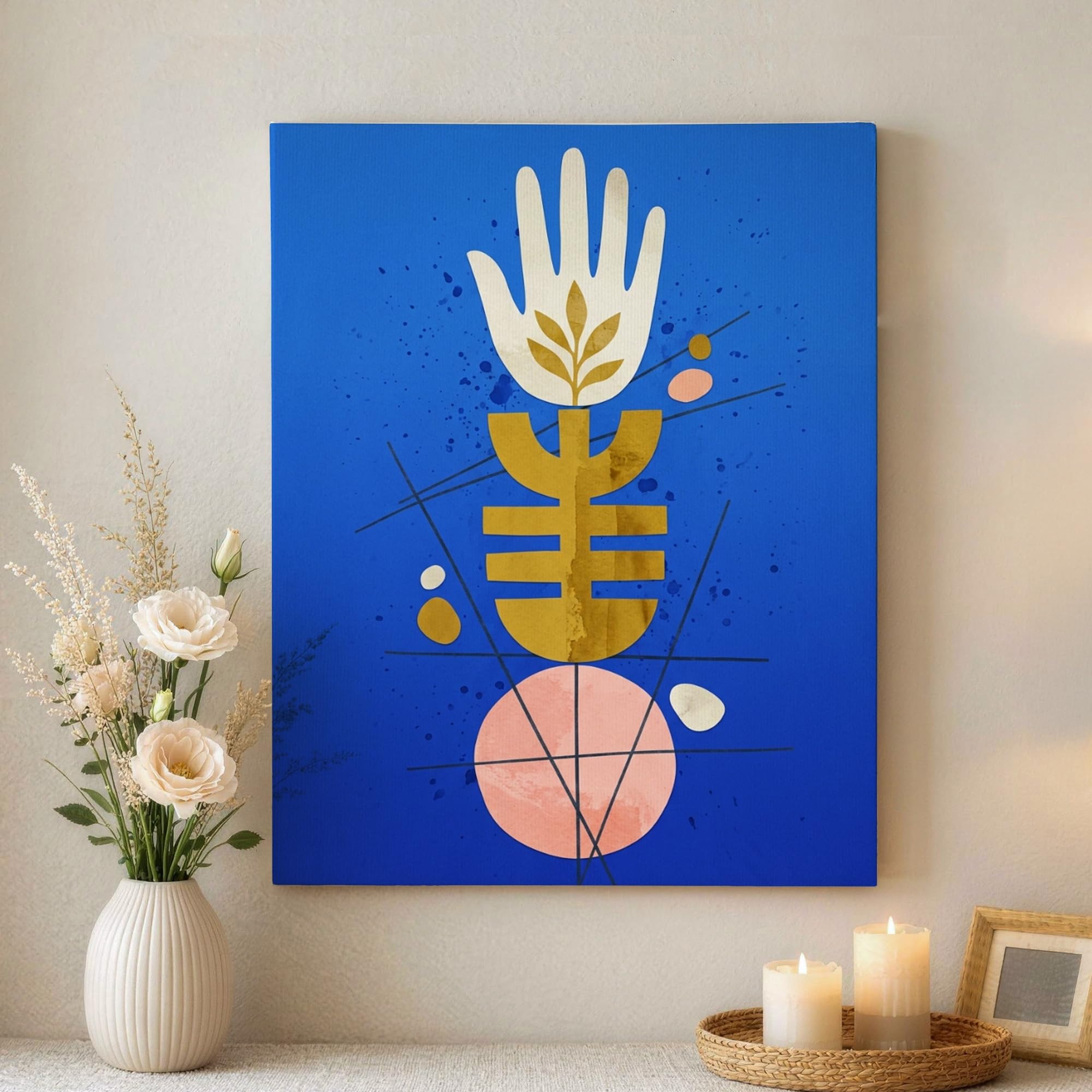 Lienzo de mano y hoja azul de alta calidad con acabado moderno dorado 8