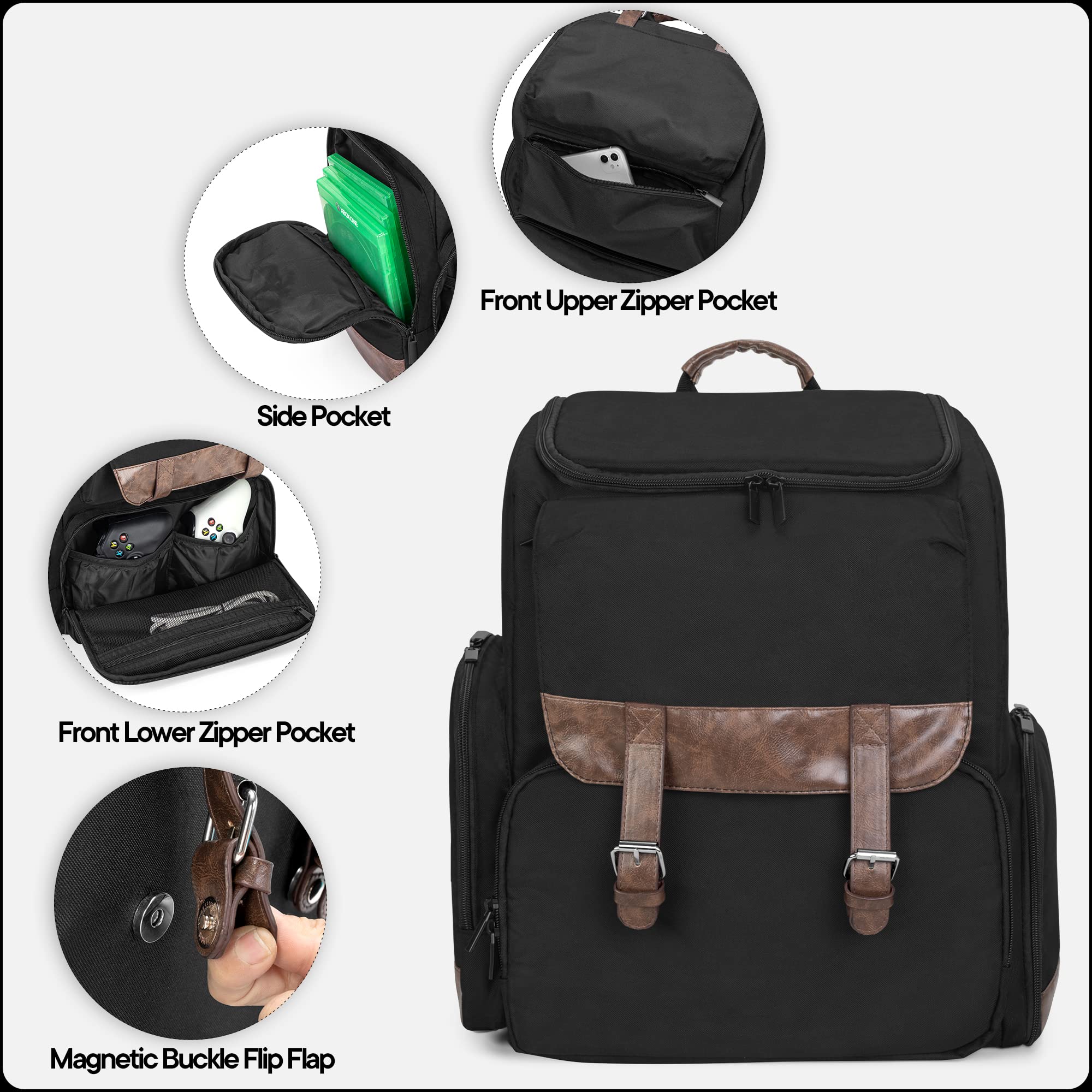 LoDrid Mochila compatible con Xbox Series X con bolsa para consola, bolsa para juegos con varios bolsillos y divisor y para laptop de 15,6" y accesorios para juegos