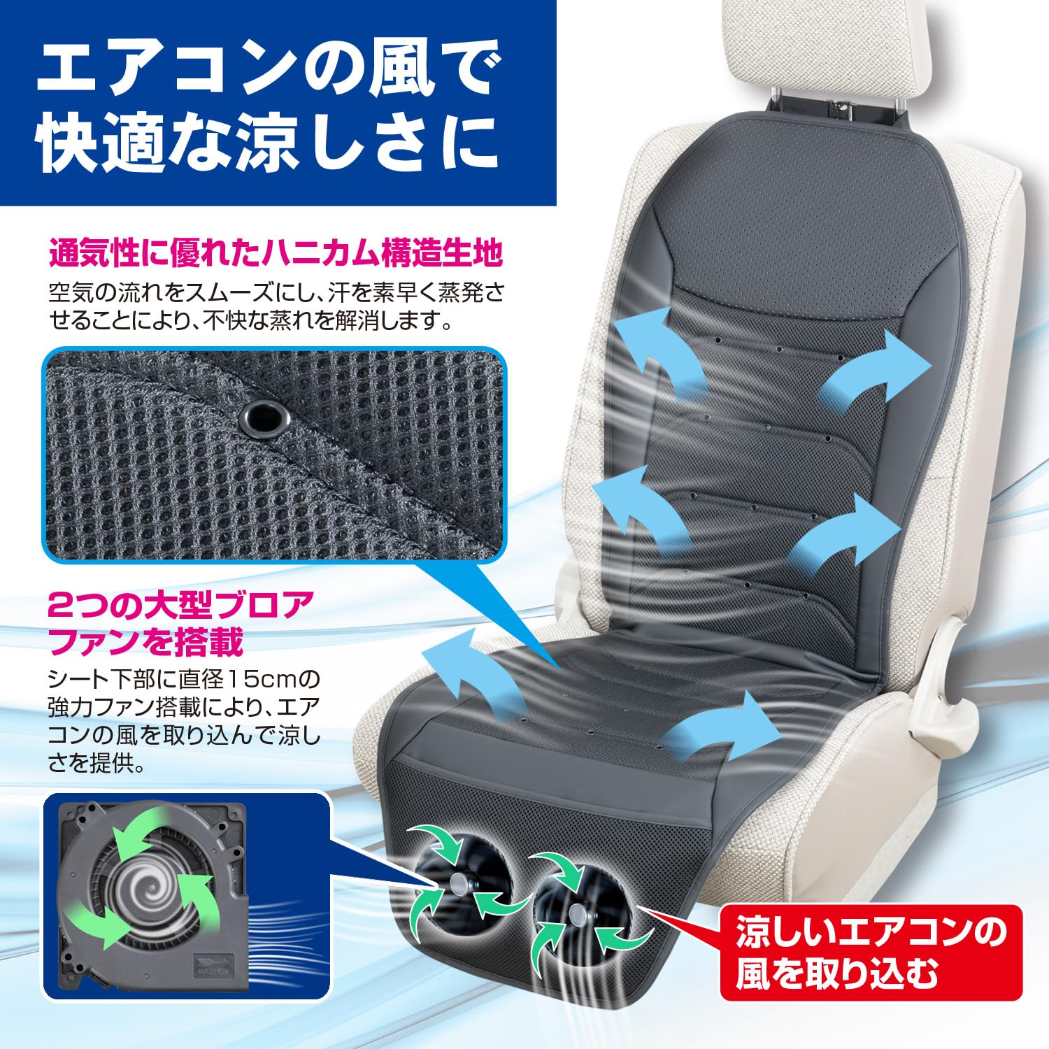 車内快適！　クールシート　車　6枚ファン　汗対策　風量調整　静音　12V24V対応 Amazon.co.jp: セイワ(SEIWA) 車用 シートクーラー クールシート
