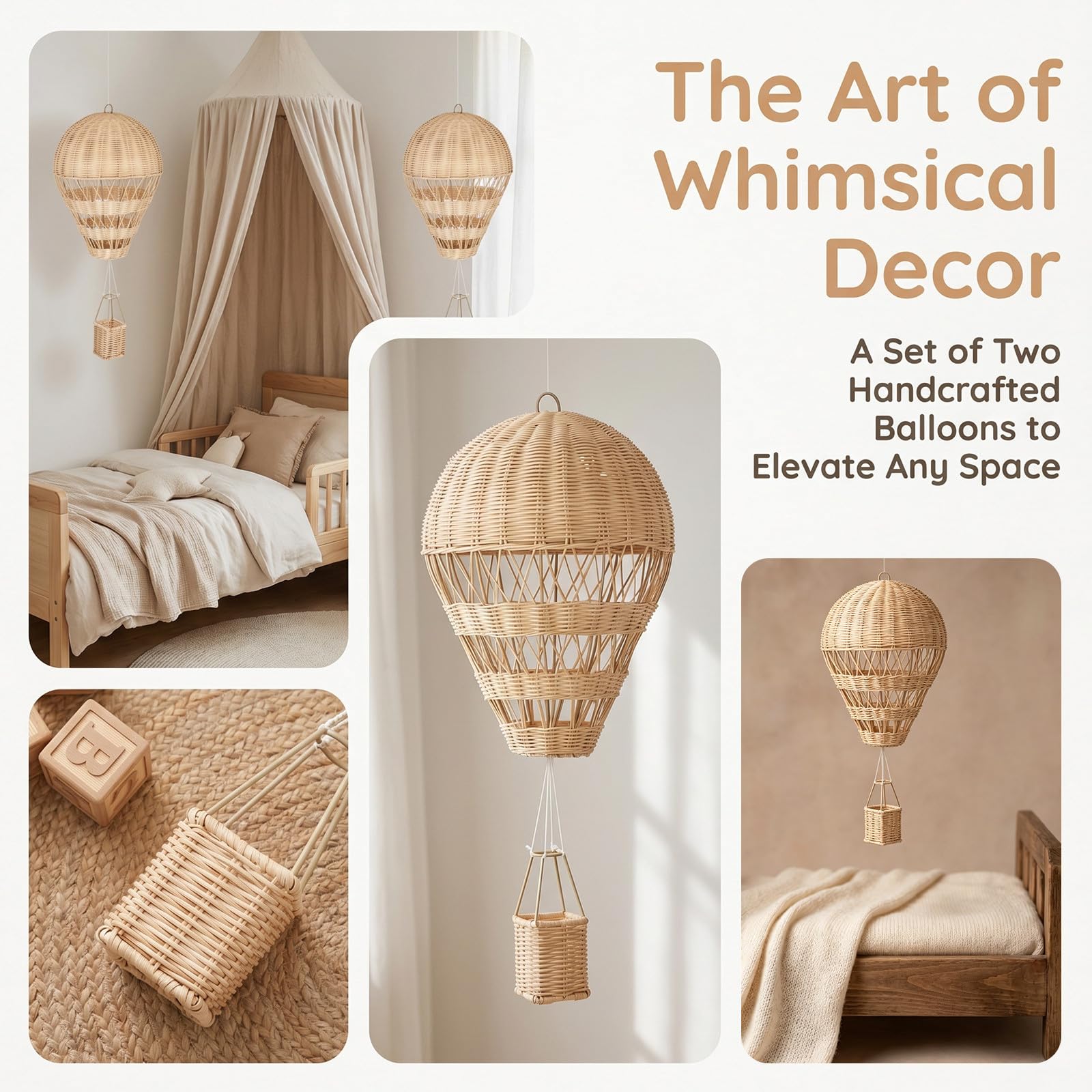 ARTIBETTER 2 Pezzi Mongolfiera Decorativa in Rattan Intrecciato da