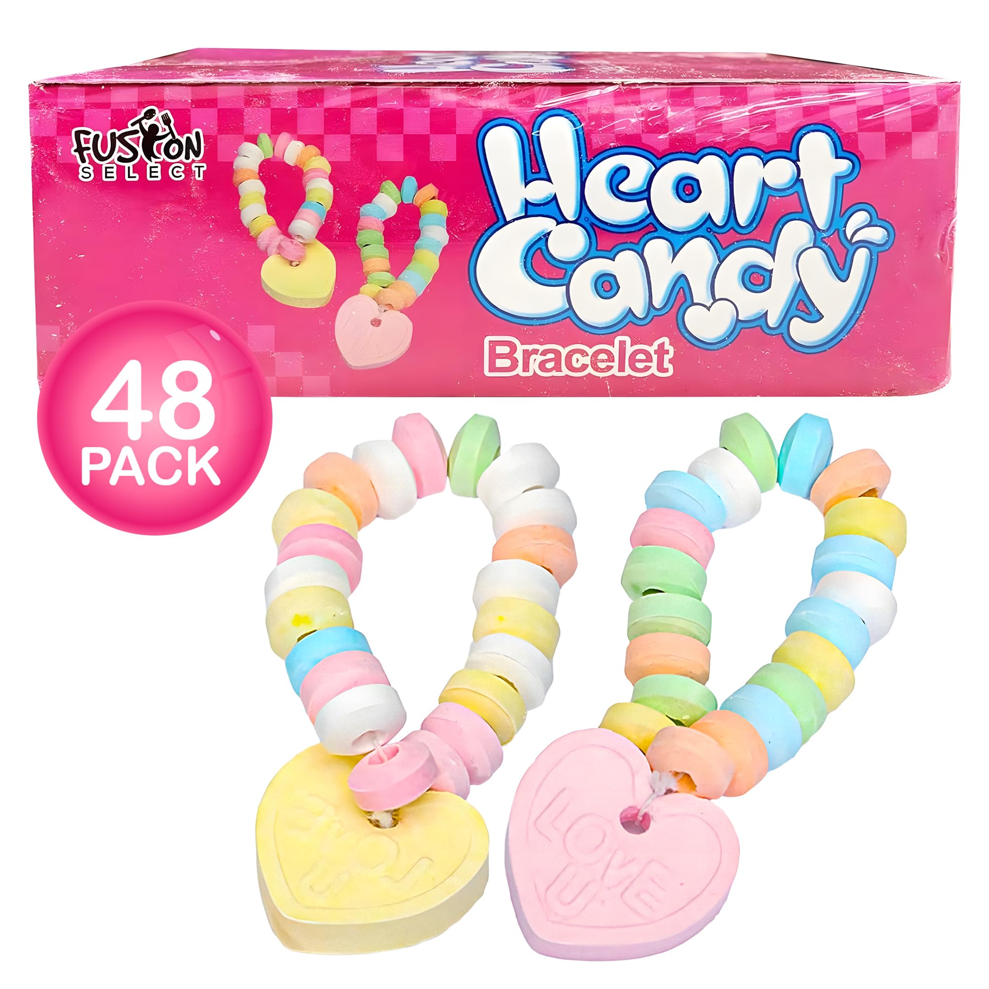 Fusion Select Color Candy Bracelet - Edible Candy Jewelry with Love Heart Charm - Sweet Treats for Kids Birthday, Party Favors, Pinata Filling -