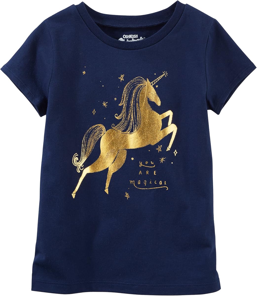 OshKosh Camiseta UnicornYou Are Magical S/S para niña, azul marino, 14