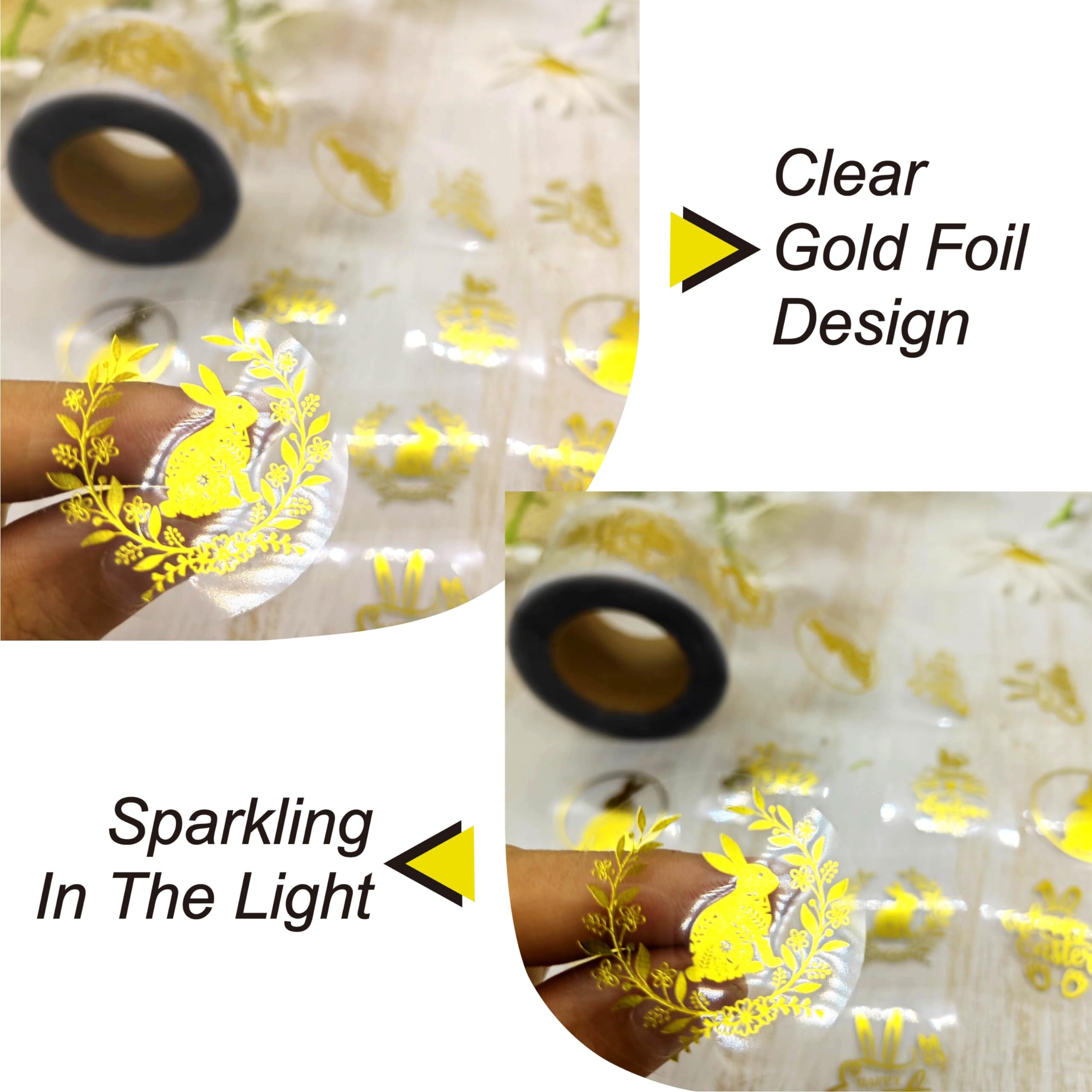 Masper Easter Stickers, 3.8 cm, 600 Sheets, 6 Waterproof Transparent Gold Foil Shiny Designs - Image 3