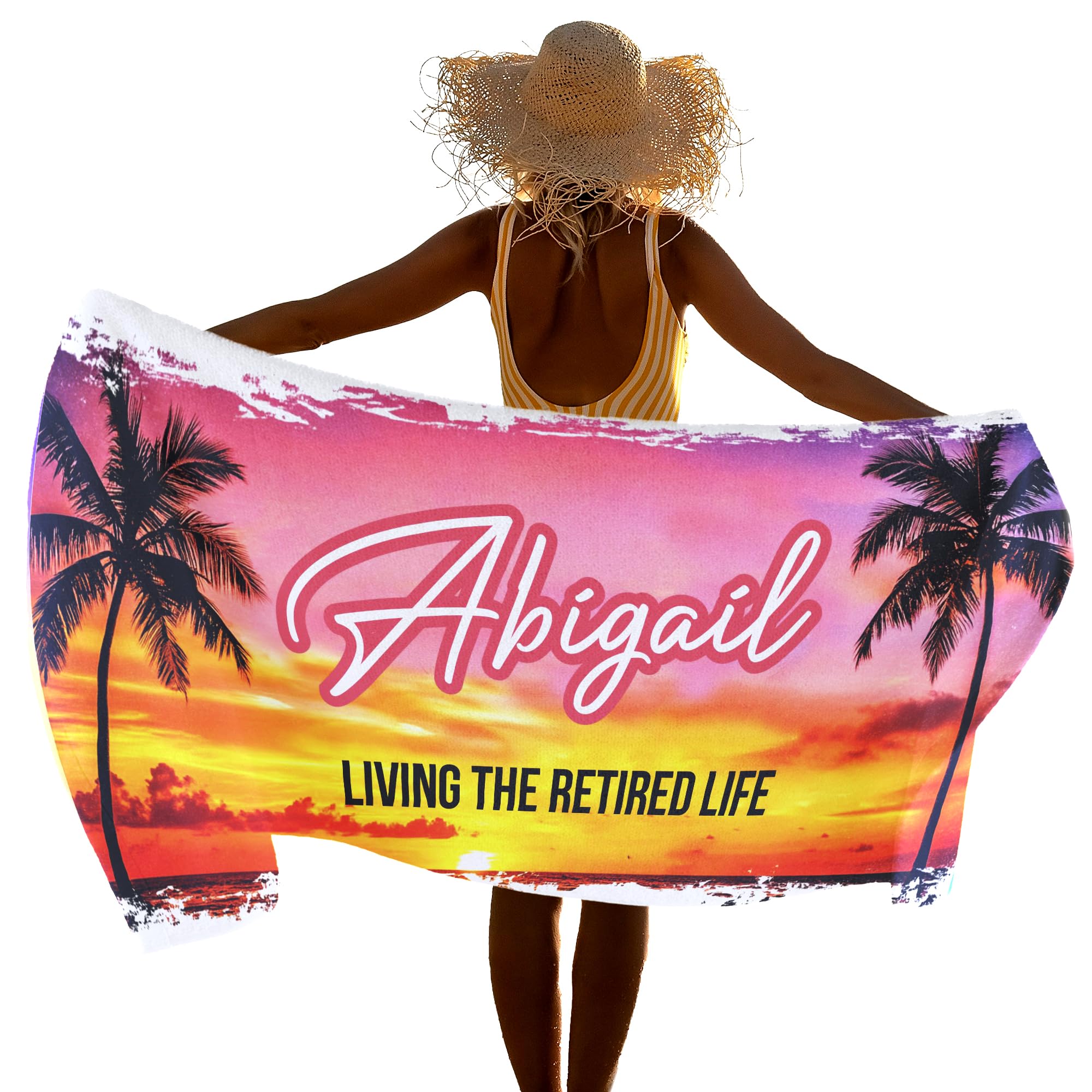 Living The Retired Life Custom Beach Towels, Coworker, Friend Leaving Job Gifts, Personalized Towels for Beach, 30x60 Bath Towels, Retirement Beach