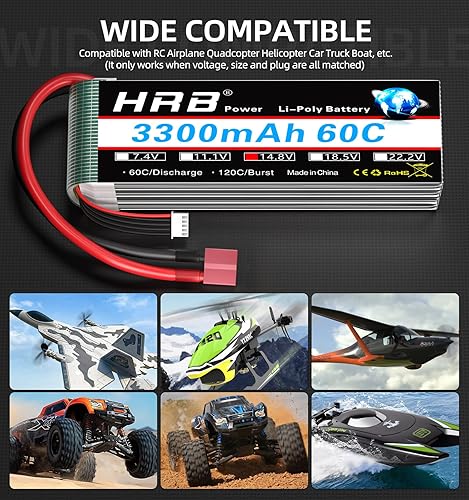 Miniatura 5 de HRB 4S 3300mAh Lipo Battery Soft Case 14.8V 60C T RC Lipo Battery Compatible with RC Car Airplane Truck Boat (USADO)