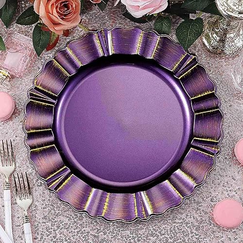 Vista 55 de Efavormart 6 Pack 13" Gold Acrylic Plastic Dinner Plate Chargers With Gold Brushed Wavy Scalloped Rim