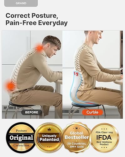 Miniatura 2 de Curble GRAND (extra ancho y resistente) Paquete de 2 Soporte ergonómico para respaldo de silla, soporte lumbar para corrección de postura, alivio