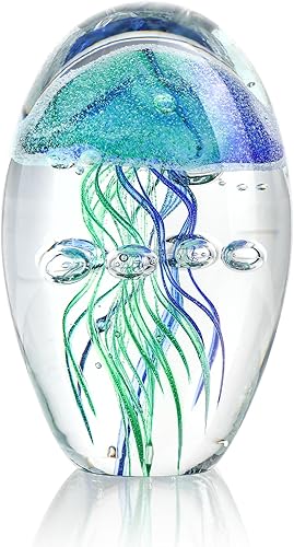 QFkris Pisapapeles de medusas de vidrio soplado a mano, medusas en decoración de vidrio, figura de pez gelatina, decoración artística, regalos para