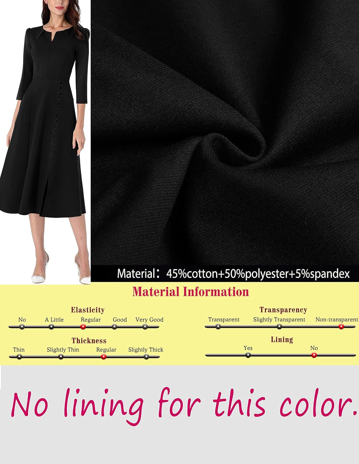 VFSHOW Womens Pleated Notch V Neck Front Slit Buttons Pockets Office Business Work Slim A-line Fit and Flare Midi Dress - Image 6
