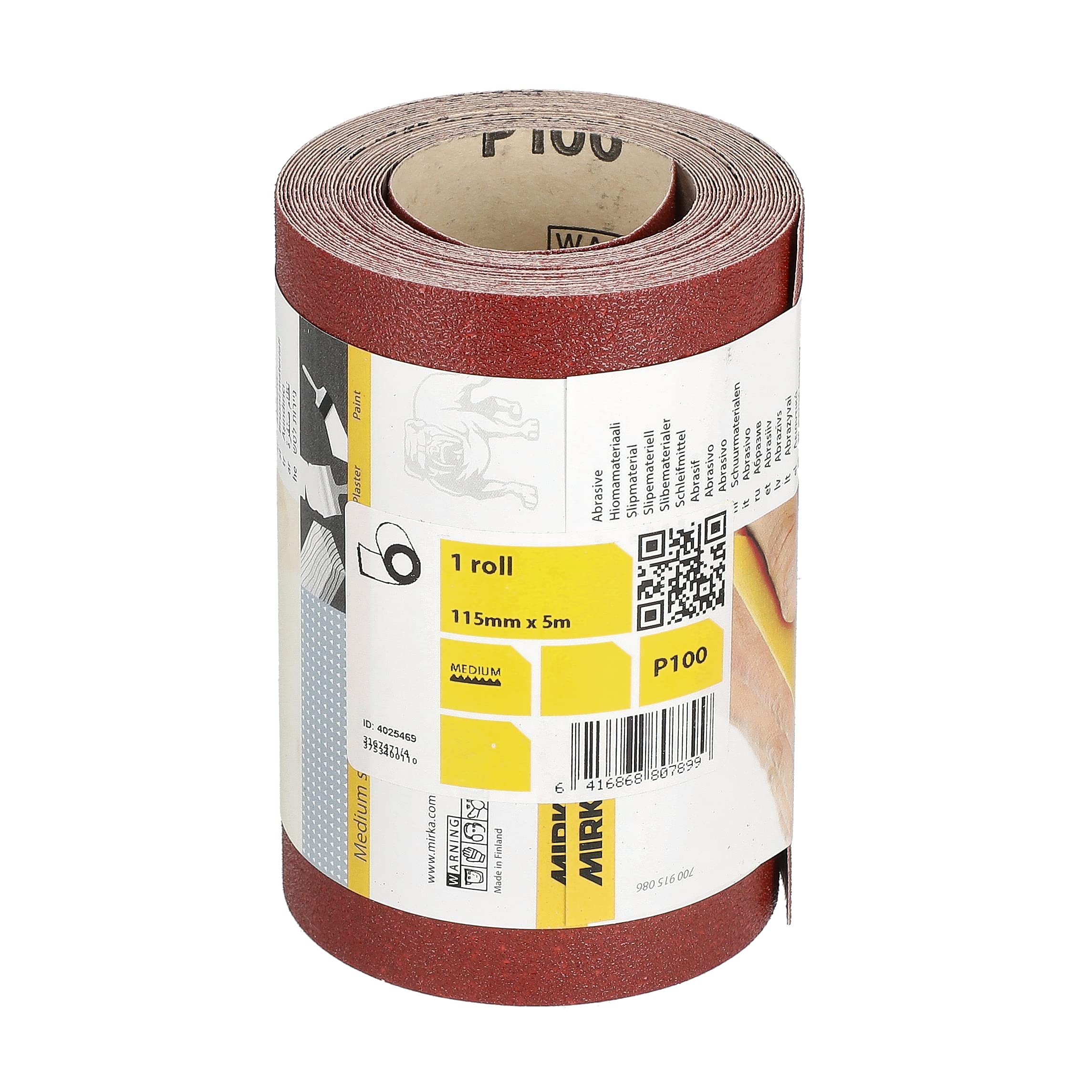 Mirka Schleifpapier Rolle Red 115 mm x 5 m Korn P100 1 Stück | Ideal zum Schleifen von Holz Metall Kunststoff hohe Schleifleistung lange Lebensdauer