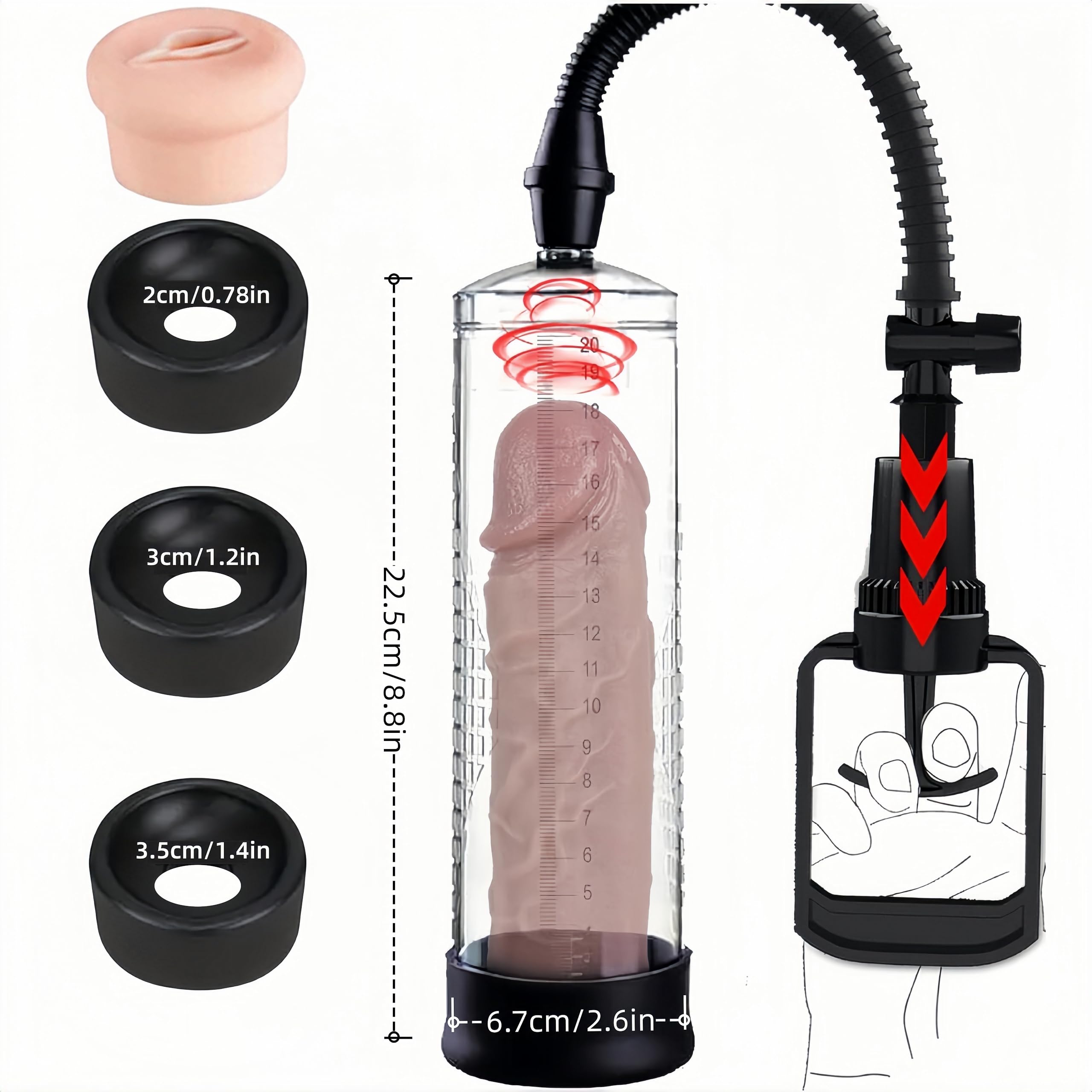 KinZon Pompe à pénis, Sex Toy pour Homme - Agrandir le pénis, Extenseur De Pénis Masculin, Augmenter la Taille De Pénis, plaisirs de couple，avec Vaginette en Silicone (Sans Manomètre)