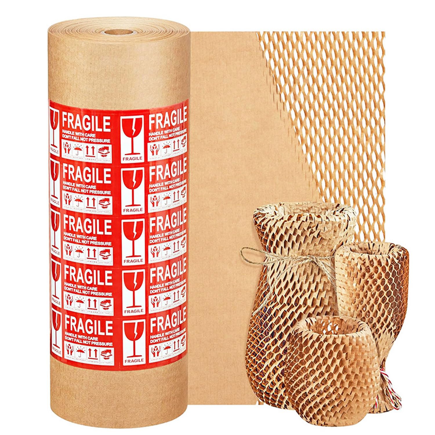 Rouleau de papier d'emballage en nid d'abeille Alternative au papier bulle pour déménagement 38 cm x 30 m pour déménagement, emballage de déménagement et emballage cassable Alternative au papier bulle