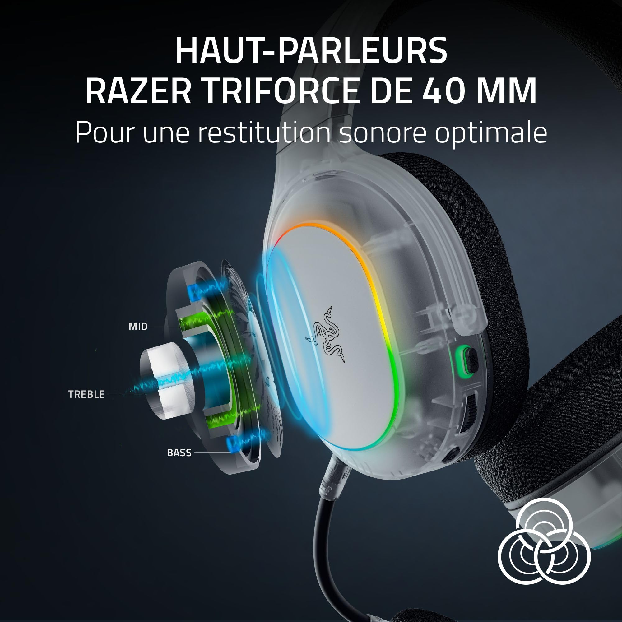 Razer Barracuda X Chroma Phantom White - Casque Gaming sans Fil Multi-Plateforme - 285g - Haut-parleurs Triforce 40mm - Double Connexion sans Fil HyperSpeed & Bluetooth - RGB | Édition Phantom White