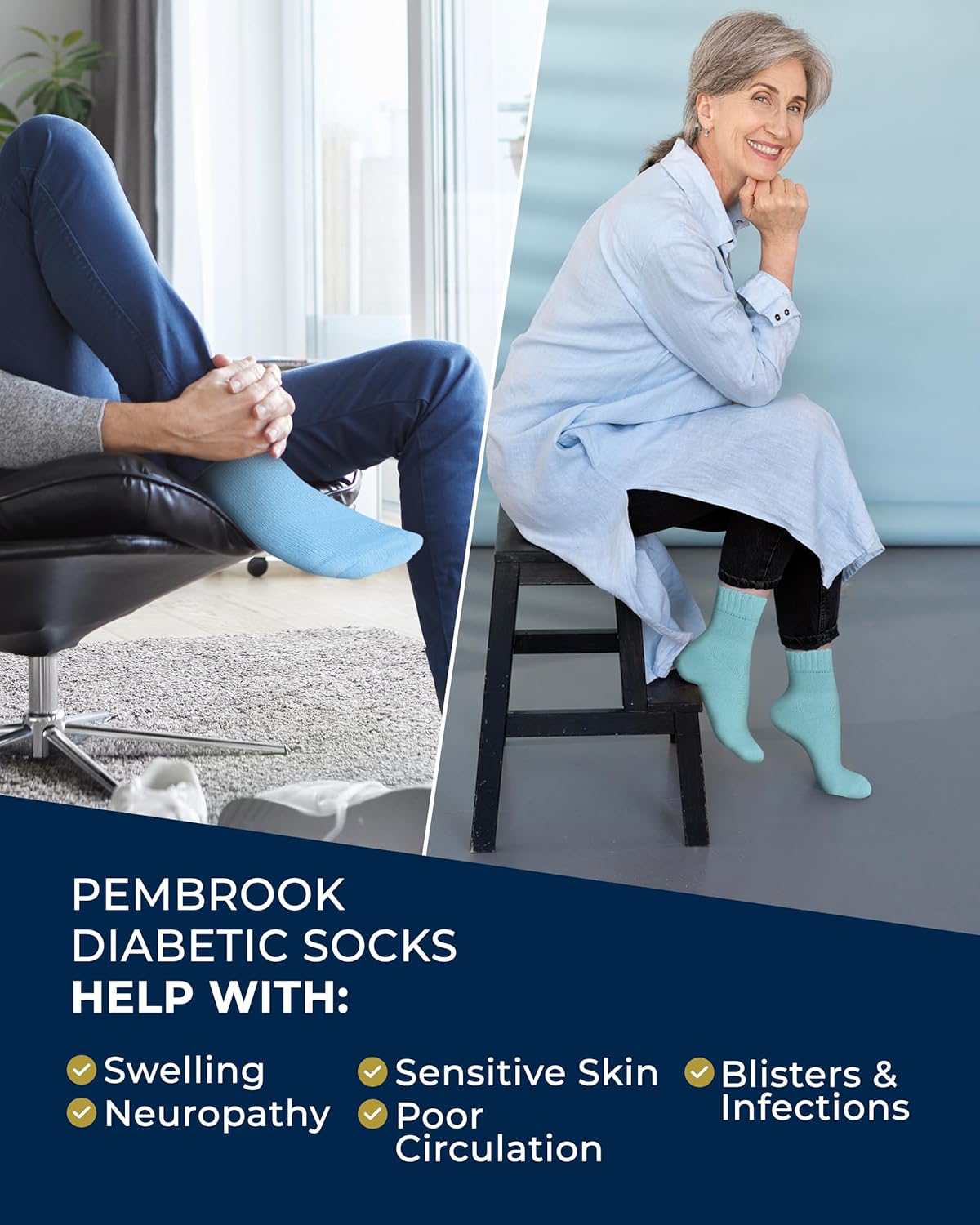 Pembrook Bamboo Viscose Diabetic Socks for Women & Men - 6 Pairs Ankle Socks for Swollen Feet | Neuropathy Socks - Image 4