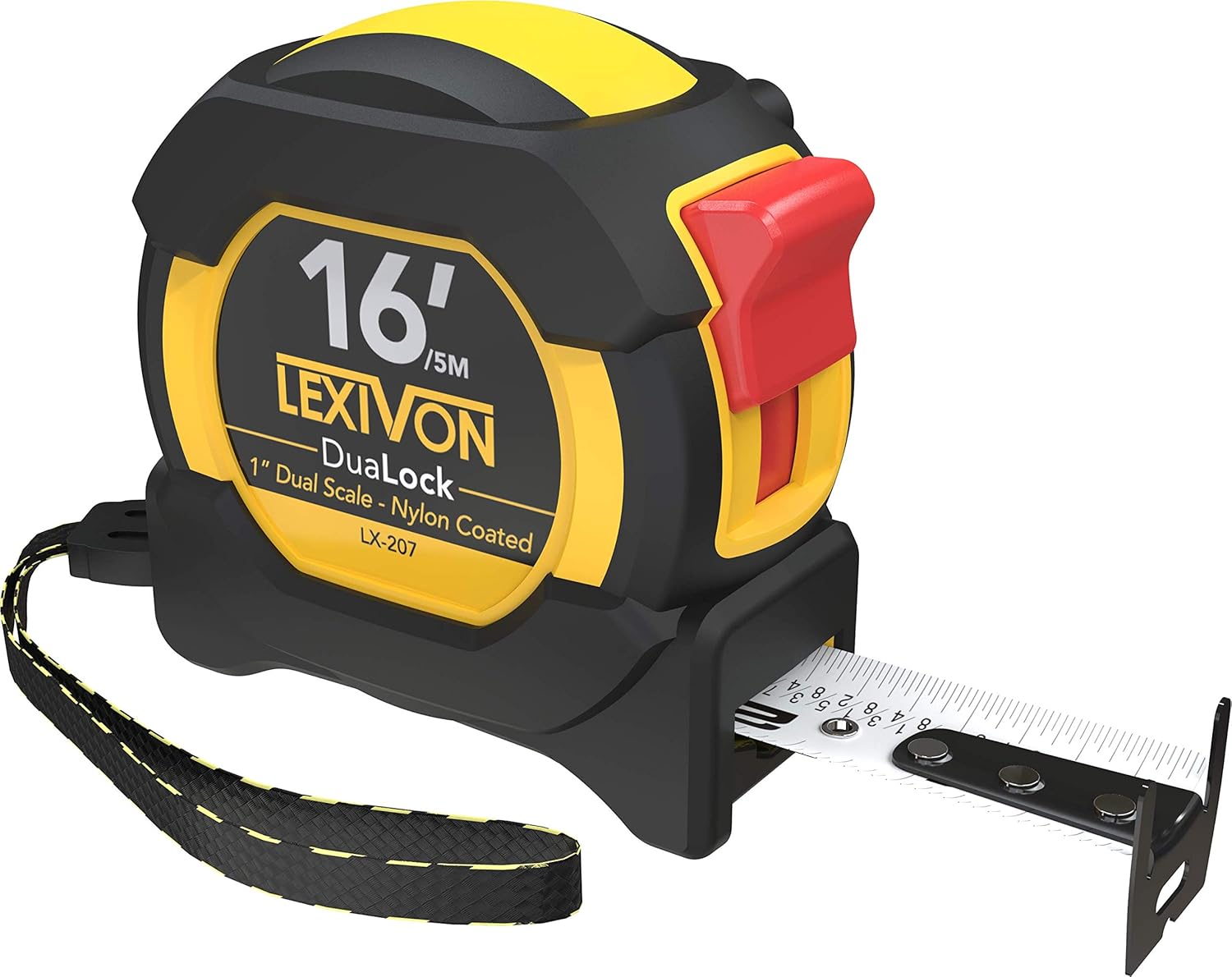 LEXIVON 16Ft/5m DuaLock Tape Measure 1Inch Wide Blade with Nylon