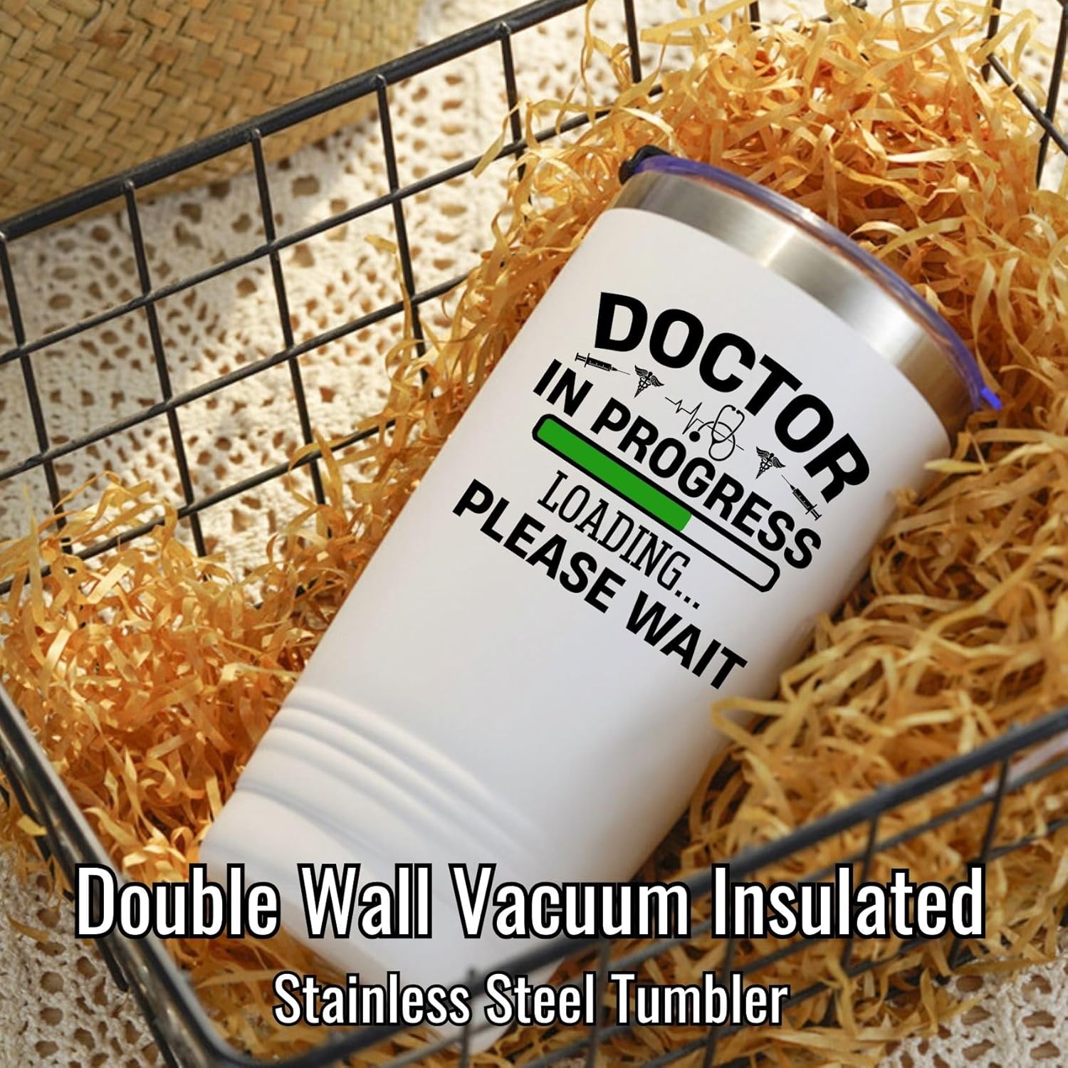 Onebttl Doctor in Progress Gifts for Med School Students, Graduation and Birthday Presents, 20oz Engraved Stainless Steel Insulated Travel Mug, Perfect for Christmas - White - Image 3