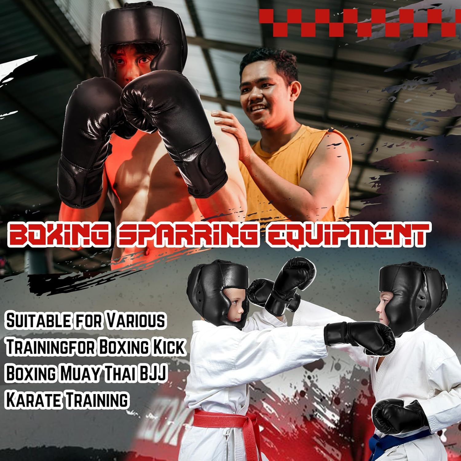 Arrowbash Boxing Headgear and Gloves Set for Kids 6oz Boxing Gloves and Wrestling Headgear Sparring Equipment for Boxing Kickboxing Muay Thai BJJ Karate Training