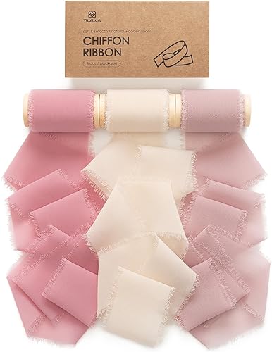 Miniatura 7 de Vitalizart Cinta de gasa blanca crema de 2 pulgadas x 15 yardas, con bordes deshilachados hechos a mano, para invitaciones de boda, ramos de