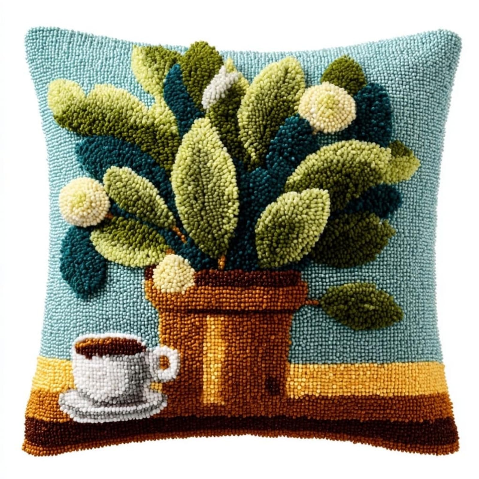 WallustrioaW Latch Hook Cushion Kit 43x43cm,Eucalyptus Leaf Flower Pot