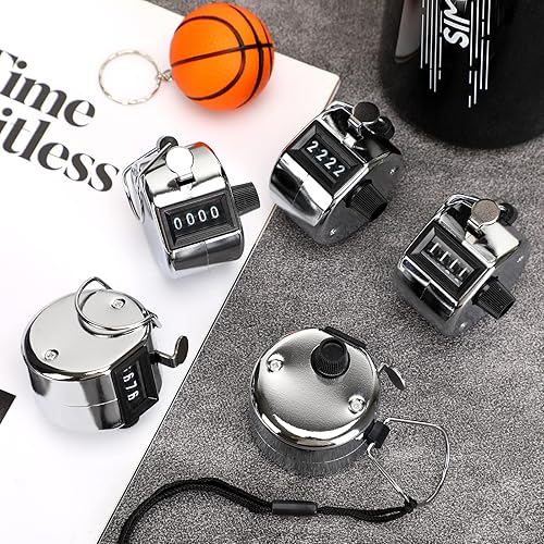 Miniatura 4 de Contador mecánico de mano, 5 unidades de 4 números digitales contador de clics para eventos escolares, golf, deportes, oficina, estadio