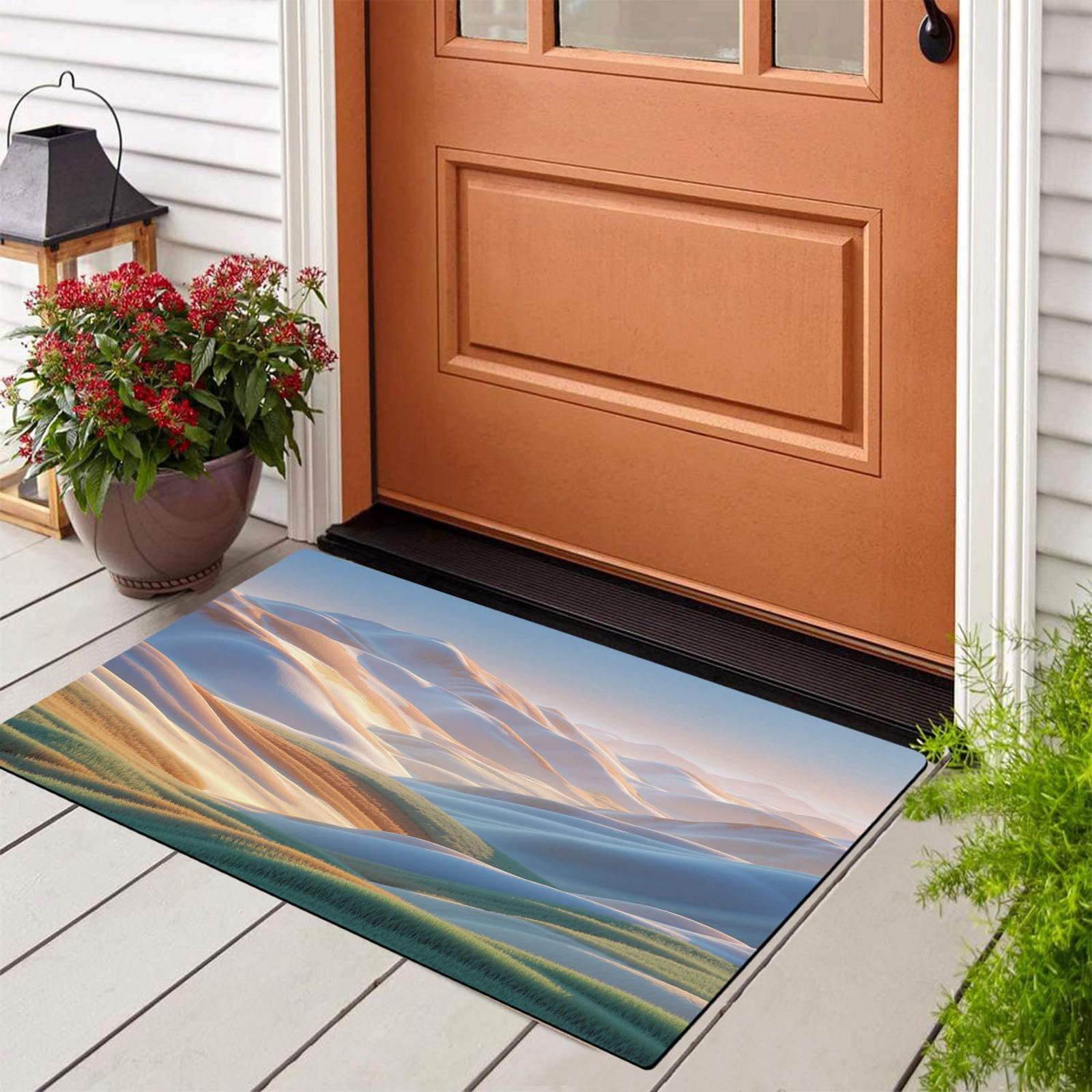 paillasson Guérison Style Instagram - Tapis Robuste Prairie Colline 60x90cm - Anti-dérapant Intérieur-Extérieur, Couleur Sable