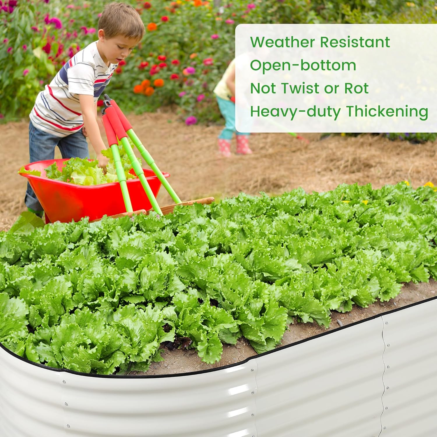 GAOMON 8x4x2ft Beige Raised Garden Bed, Galvanized Planter Large Metal Raised Boxes with Safety Edging and Gloves for Gardening Vegetables,Fruits,Flower, Modular Garden Bed Kit Oval, Not Twist Or Rot