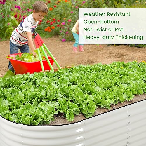 Miniatura 5 de GAOMON Cama de jardín elevada beige de 8 x 4 x 2 pies, maceta galvanizada grandes cajas elevadas de metal con bordes de seguridad y guantes para