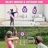 Vista 7 de Arco y flecha para niños, juego de tiro con arco con luz LED con 12 flechas de ventosa, 1 objetivo de pie, 3 objetivos de puntuación y 1 carcaj