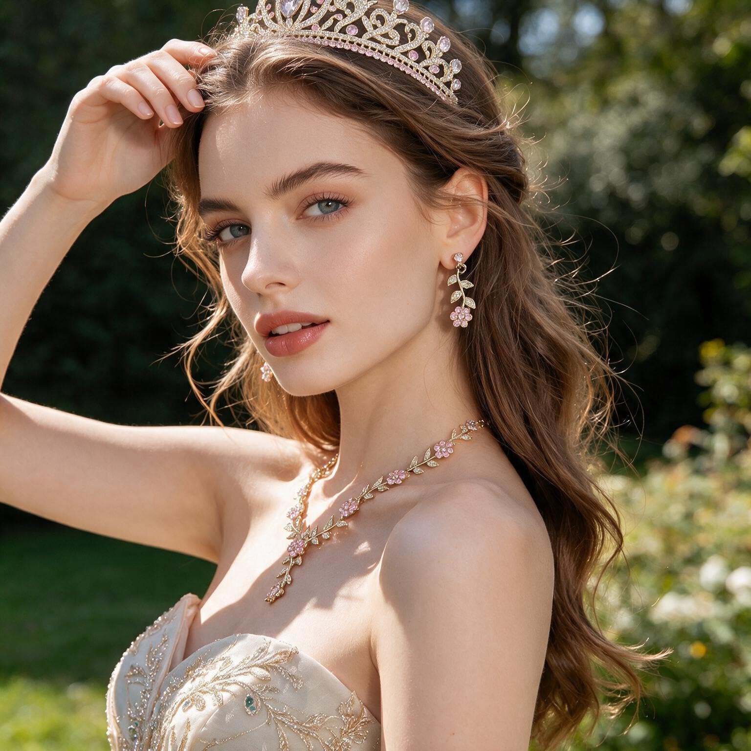 Kamirola Set di gioielli con collana e orecchini a forma di tiara da sposa