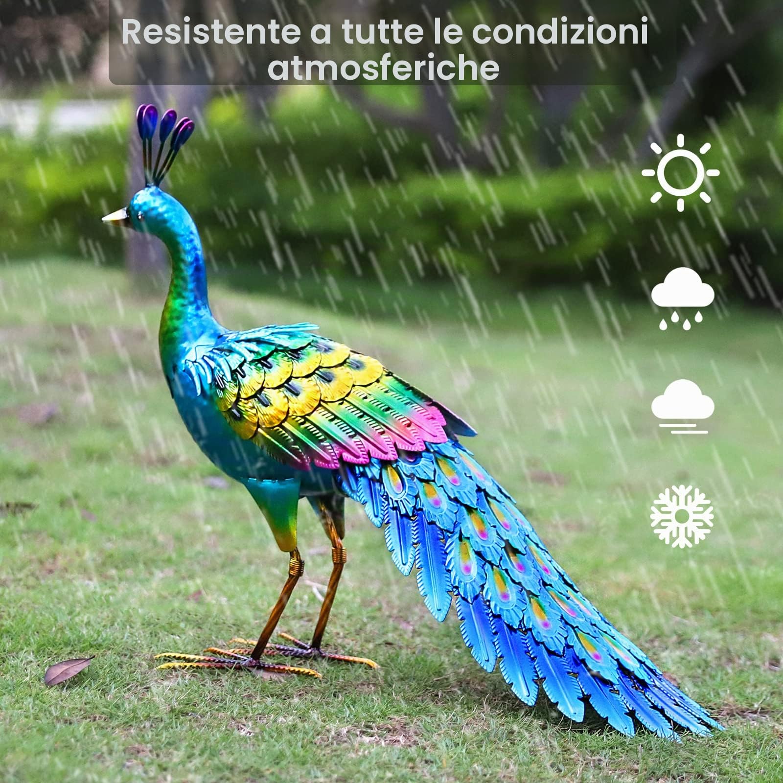 chisheen Statua di pavone in metallo, decorazione artistica da giardino, prato, scultura da esterno, regalo di benvenuto, di compleanno per donne, mamme, nonne