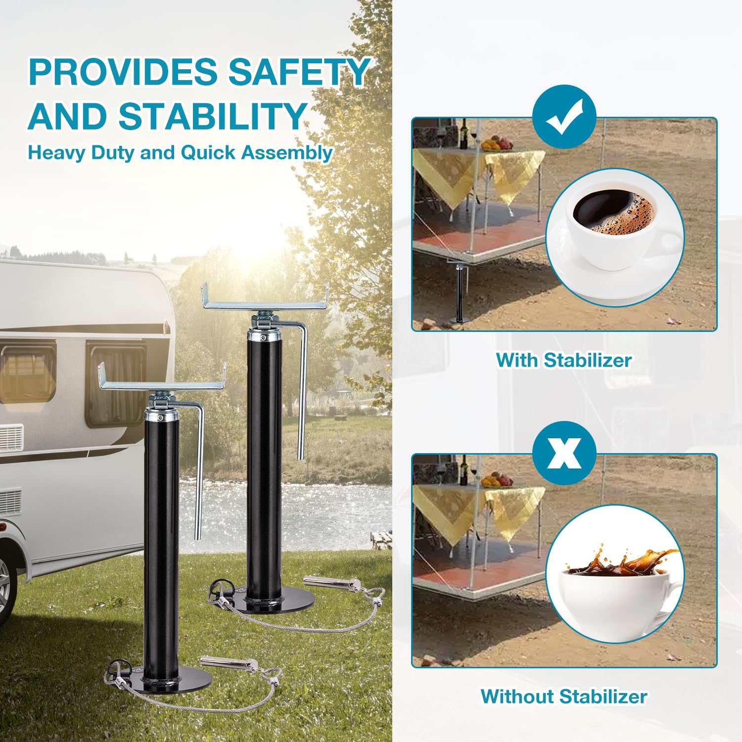 KATSU 2 Pezzi Supporto Stabilizzatori per RV Caravan, Altezza Regolabile da 15" a 37", Supporta fino a 5000 lbs, Robusto Supporti Scorrevoli per Rimorchio Camper