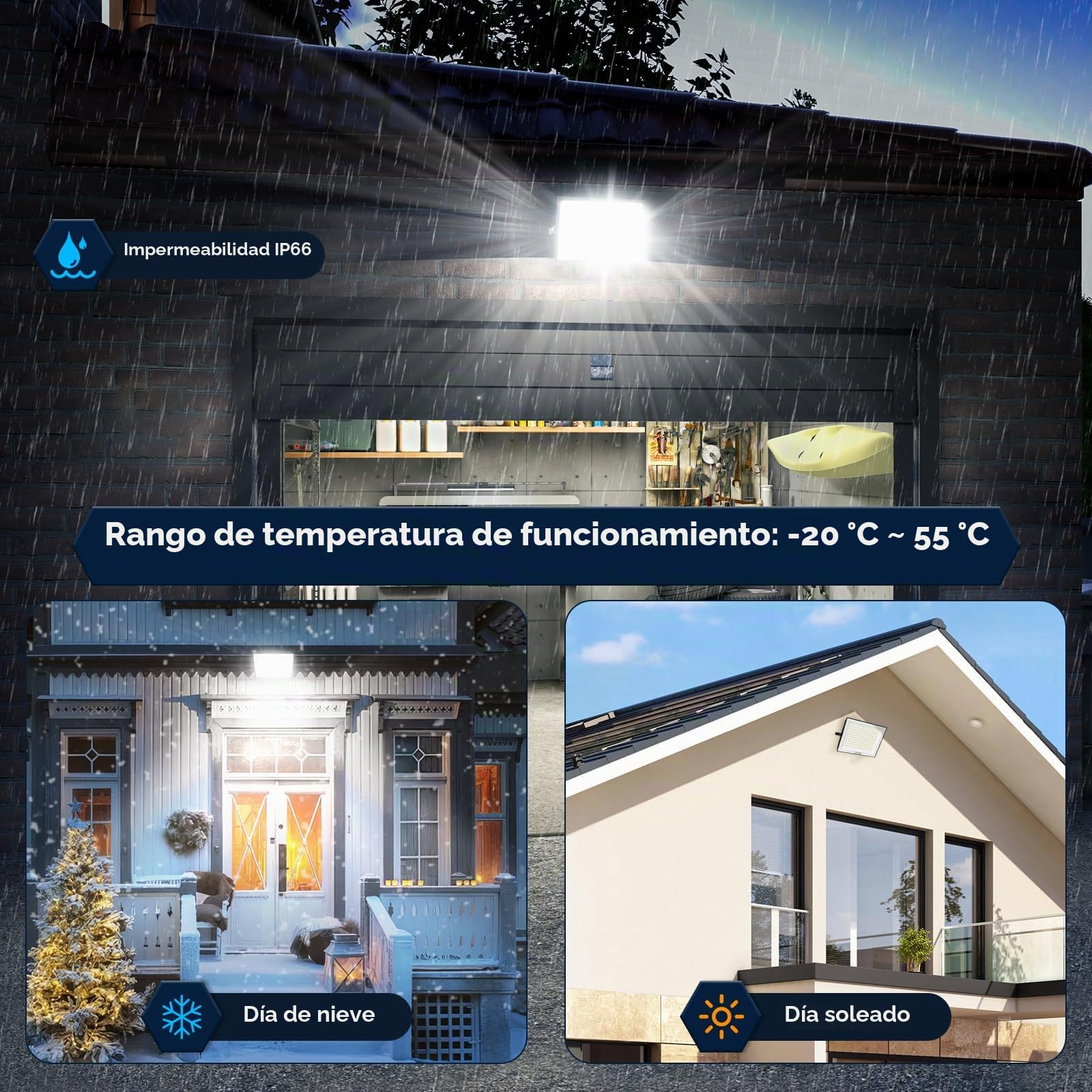 papasbox 2 Focos LED para exterior de 500W | Blanco frío de 6500K, 50000 LM, IP66, resistentes al agua, para jardín, garaje y patio