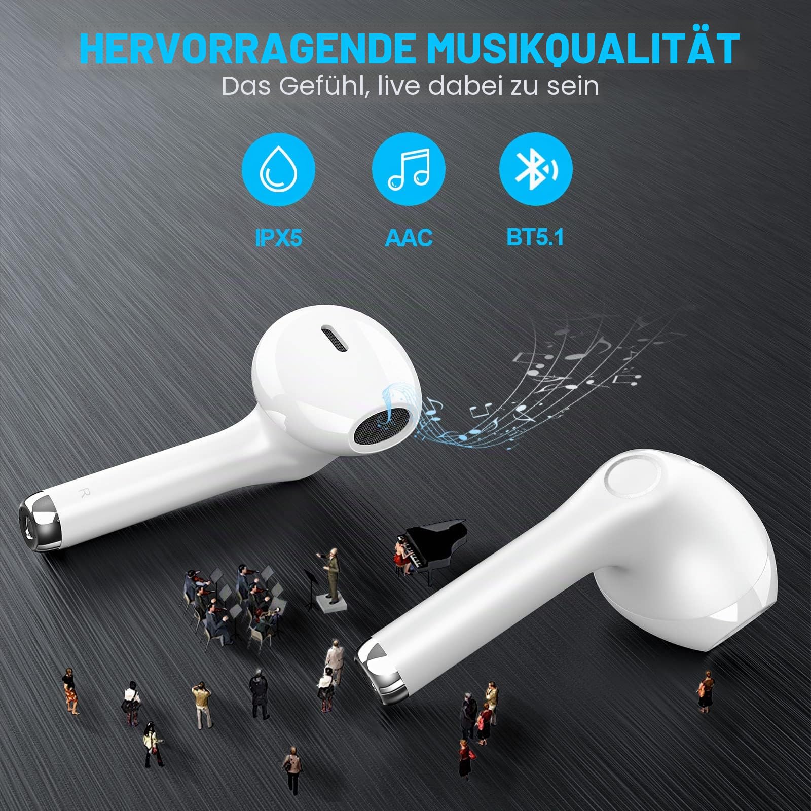 yobola Bluetooth Kopfhörer In Ear, Kopfhörer Kabellos Bluetooth 5.1 HiFi Stereoklang, IPX5 Wasserdicht Kabellose Kopfhörer Touch Control, Wireless Kopfhörer, Eingebautes Mikrofon, für Apple AirPods