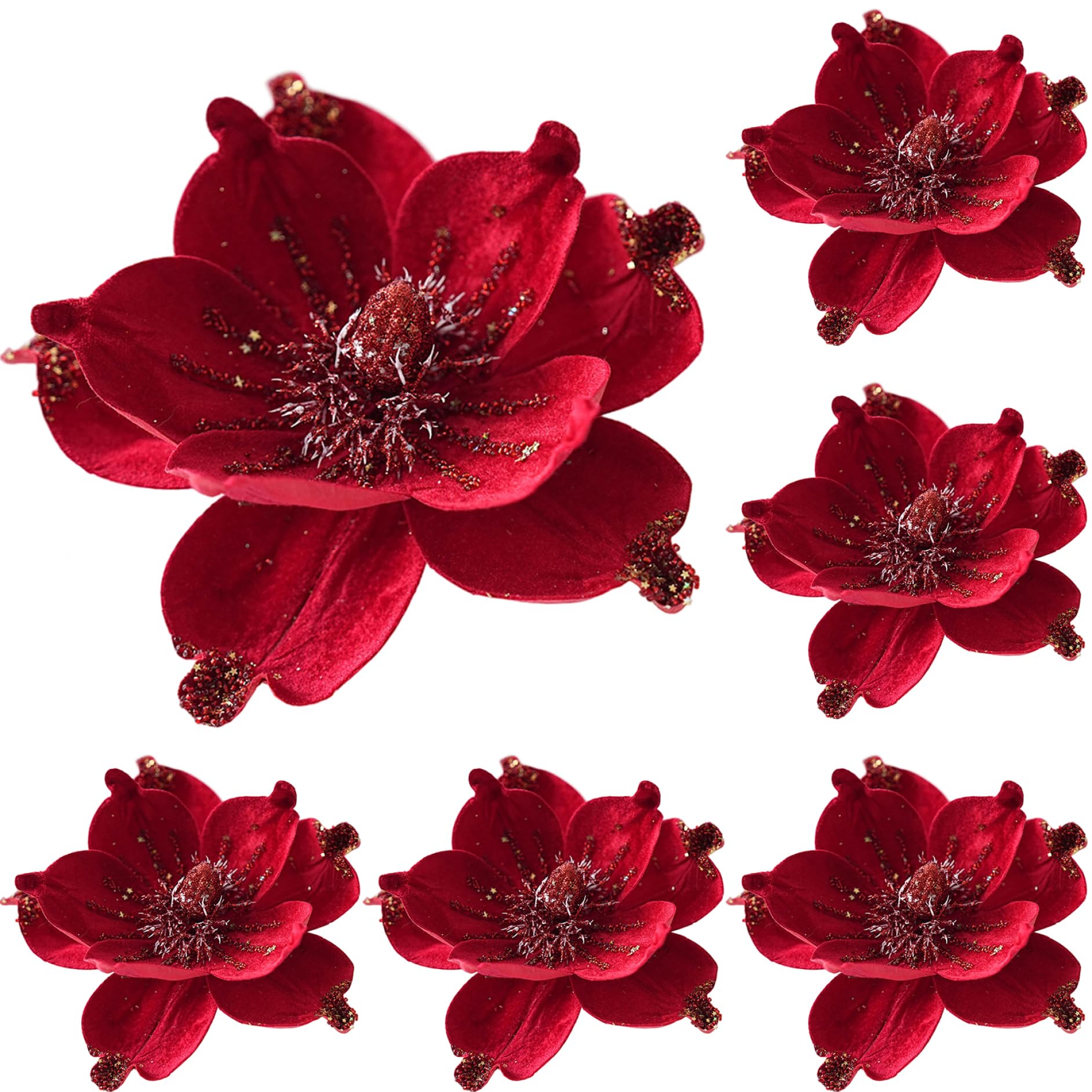 Fleurs noël artificielles rouges et compositions florales de mariage | Pack de 6 pièces de fête