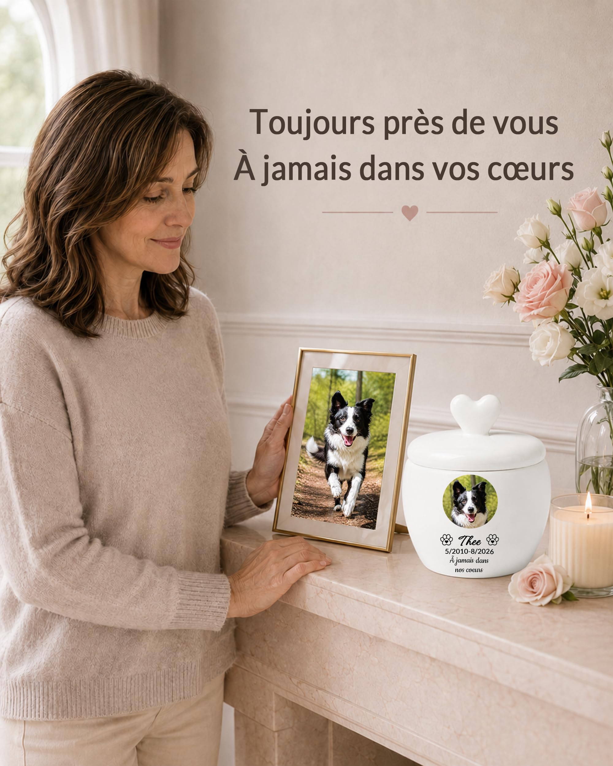 Iwe Custom Dog Urns for Ashes with Photo Name Ceramic Urn for Dog Ashes (Small), White - Image 7