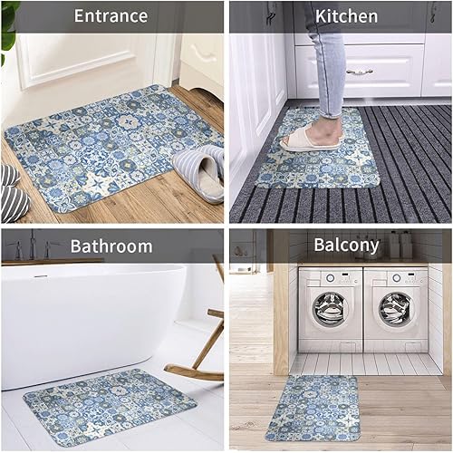 Miniatura 4 de Alfombra marroquí retro de 20 x 31.5 pulgadas, antideslizante, lavable, para sala de estar, cocina y baño, alfombra marroquí suave y pequeña para