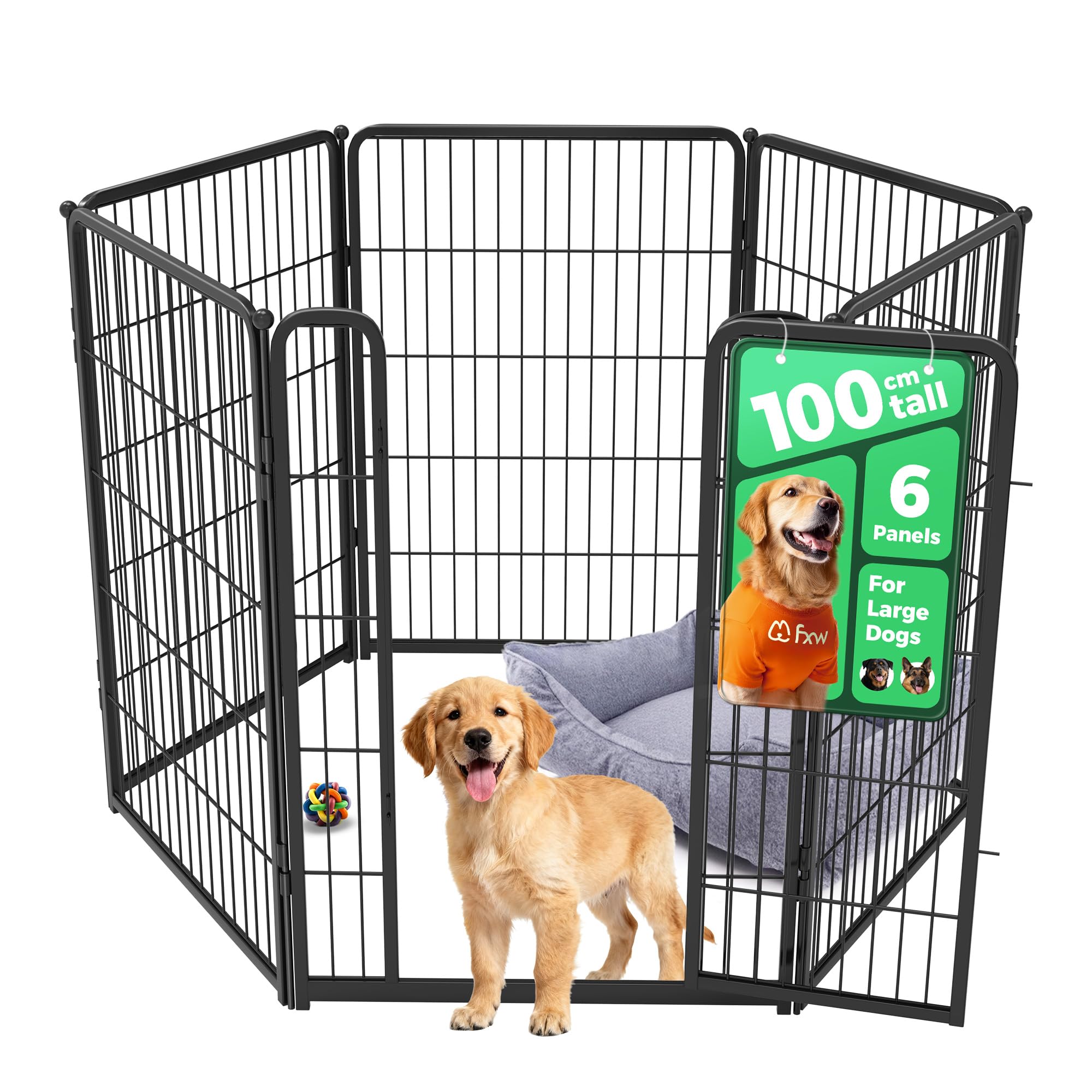 fxw Homeplus Unleashed Indoor Dog Playpen - Stress-Free and Safe Play, Heavy Duty 100cm Height 6 Panels Dog Pen for Medium and Large Dogs, Black│Patent Pending