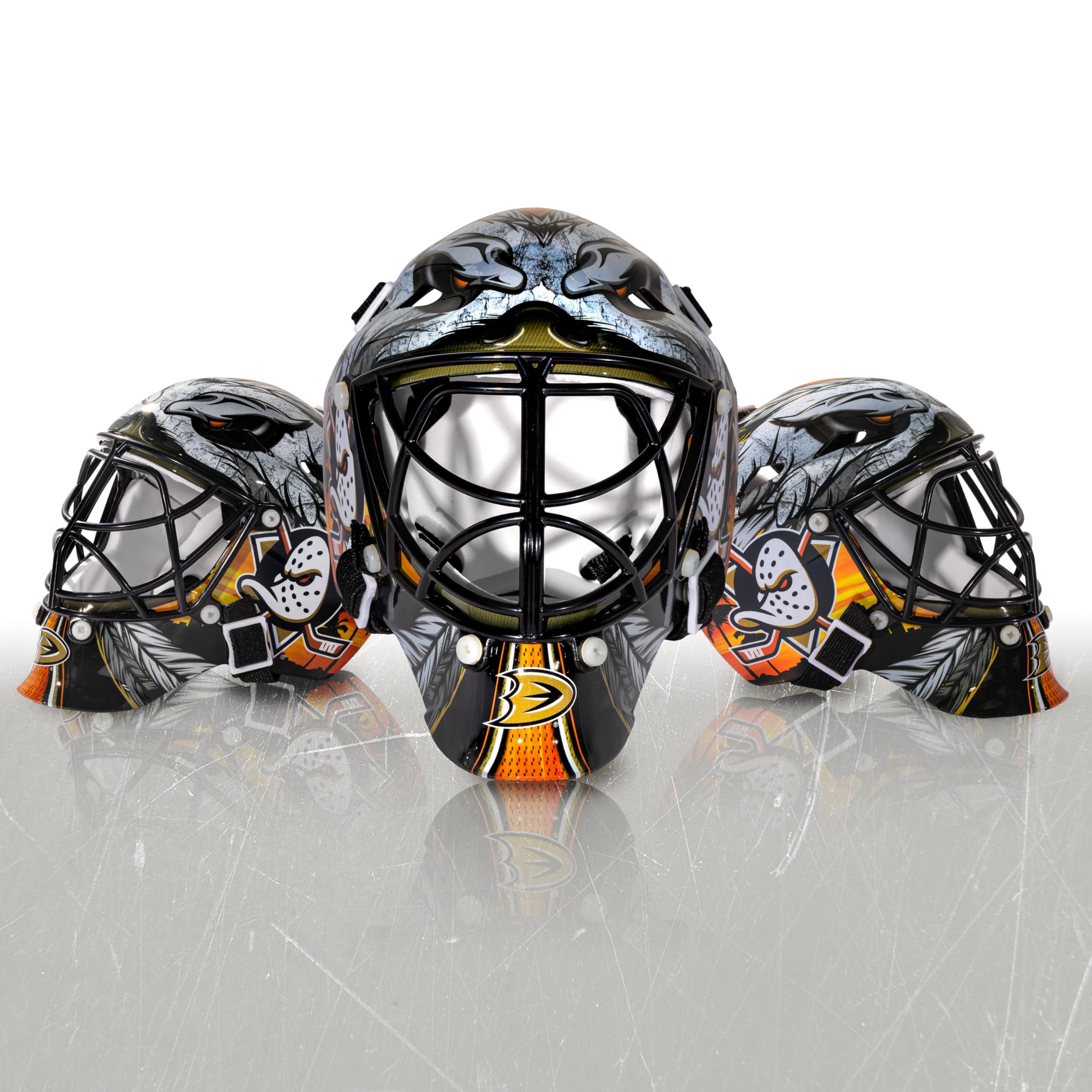 Franklin Sports Anaheim Ducks Mini Masque de Gardien de But de Hockey avec Logo de l'équipe de la LNH avec étui – Masque de Gardien de But de Collection avec Logos et Couleurs Officiels de la LNH