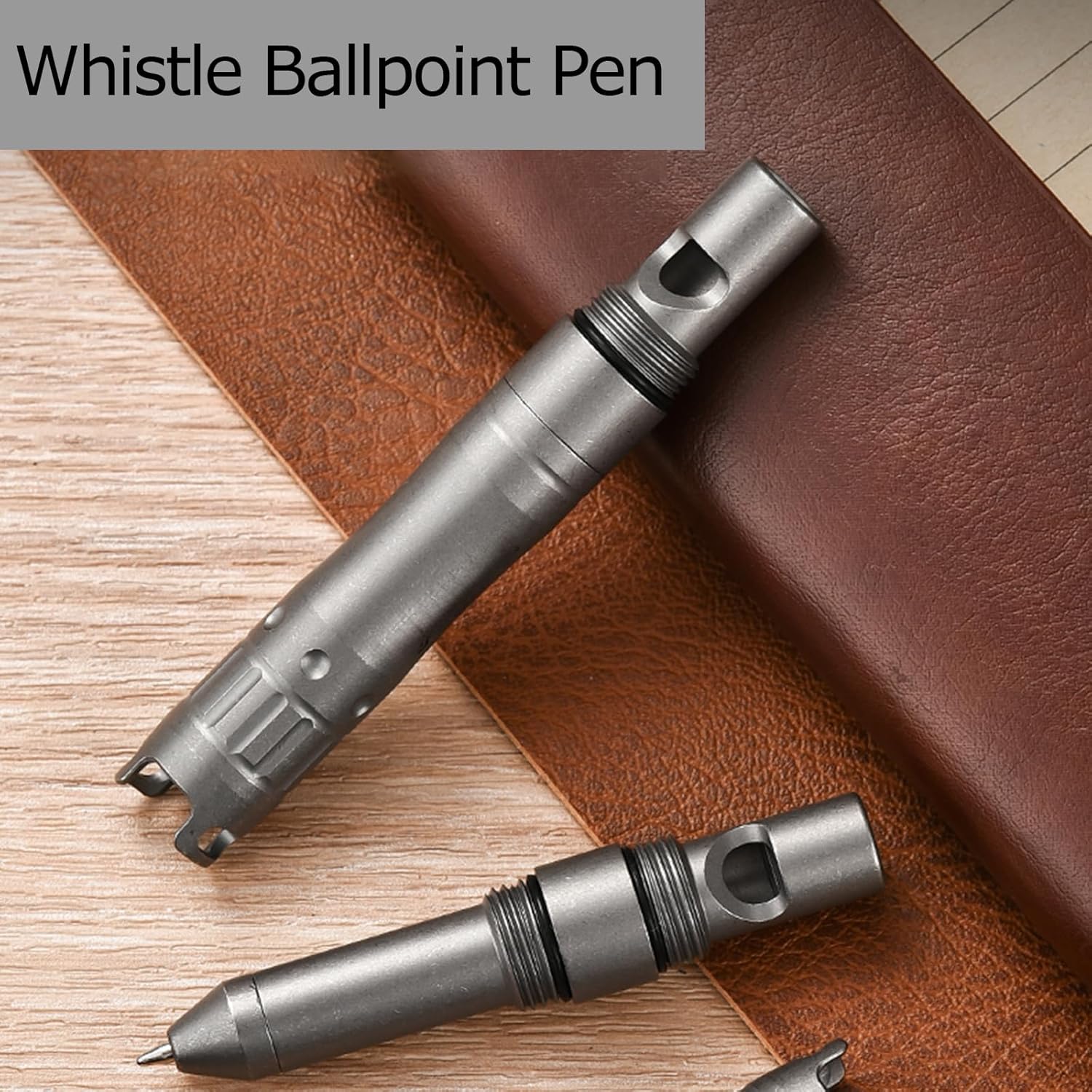 Hamans Titanium Mini Metal Pen with Whistle Function, 3.19" Spiral Cap Design Titanium Pocket Keychain Pen Lightweight Compact Size with Two Refills