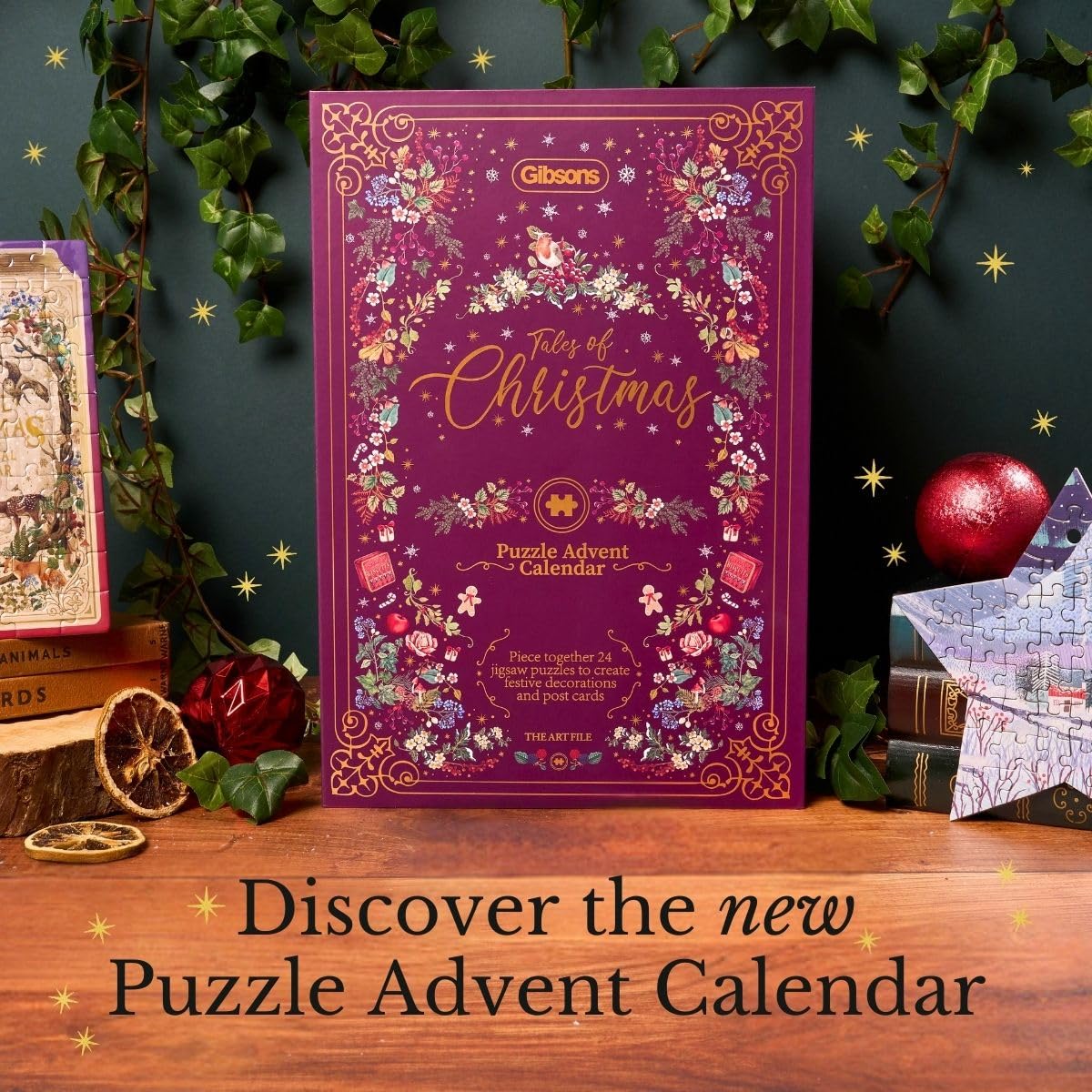 Gibsons The Art File Collection - Calendario dell'Avvento "Racconti di Natale", 24 mini puzzle natalizi giornalieri per adulti e bambini, set regalo per il conto alla rovescia delle festività