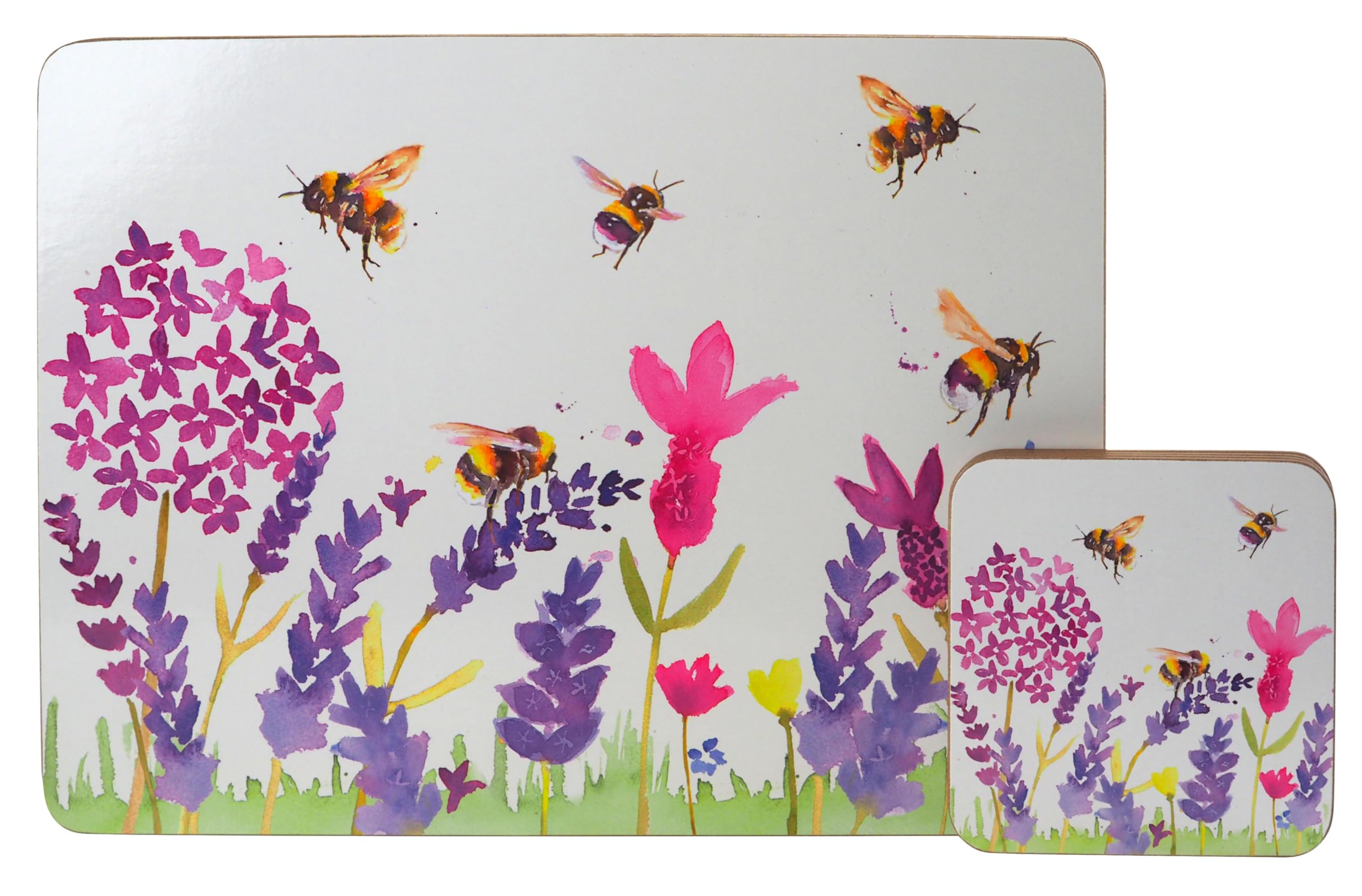 Set of 4 Table Placemats & Coasters - Country Life Bees, Multicolor, Placemats - 29cm x 22cm ; Coasters-10.5cm x 10.5cm - Image 2