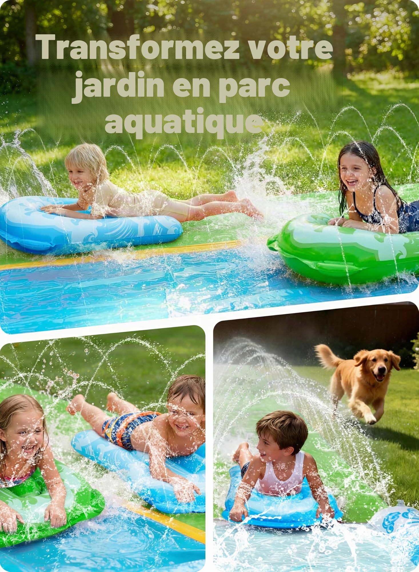 JOYIN Toboggan Aquatique de 32,5 pieds/990.6cm avec 2 Planches gonflables, Toboggan de pelouse Extra Long et résistant avec arroseur, Jouet d'été pour Enfants et Adultes, Bleu, Vert