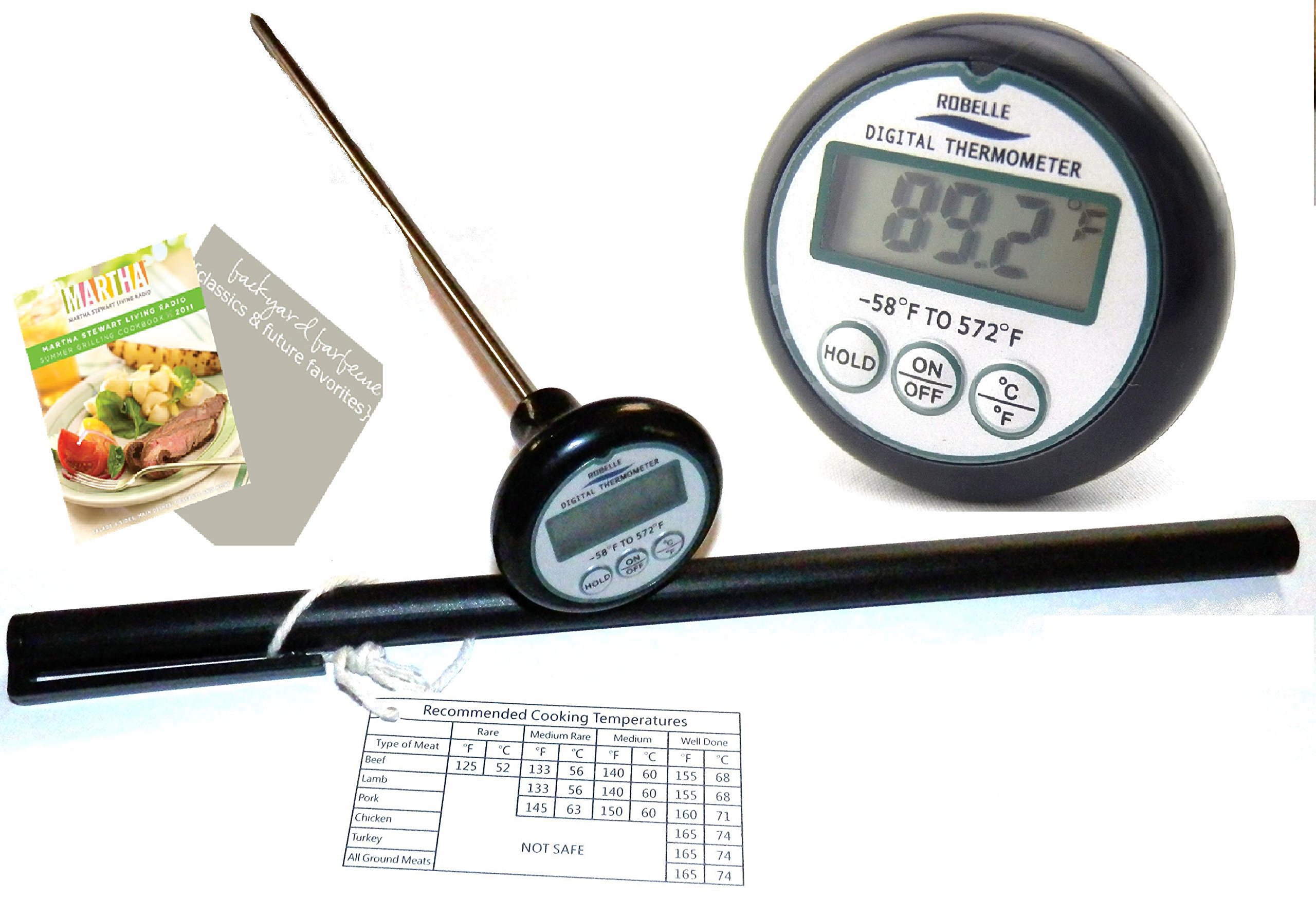 Digital Cooking Meat Thermometer by Robelle 8" Probe 2 BBQ eBooks-Handy Meat Temperature Chart