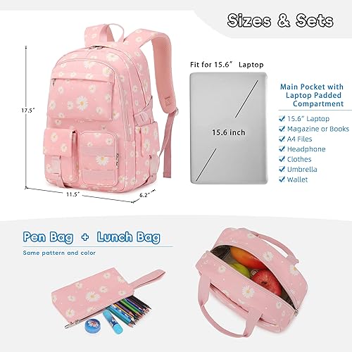 Miniatura 5 de Daisy - Mochila escolar para niñas, con lonchera, juego de bolsa de libros, mochilas para adolescentes y niñas