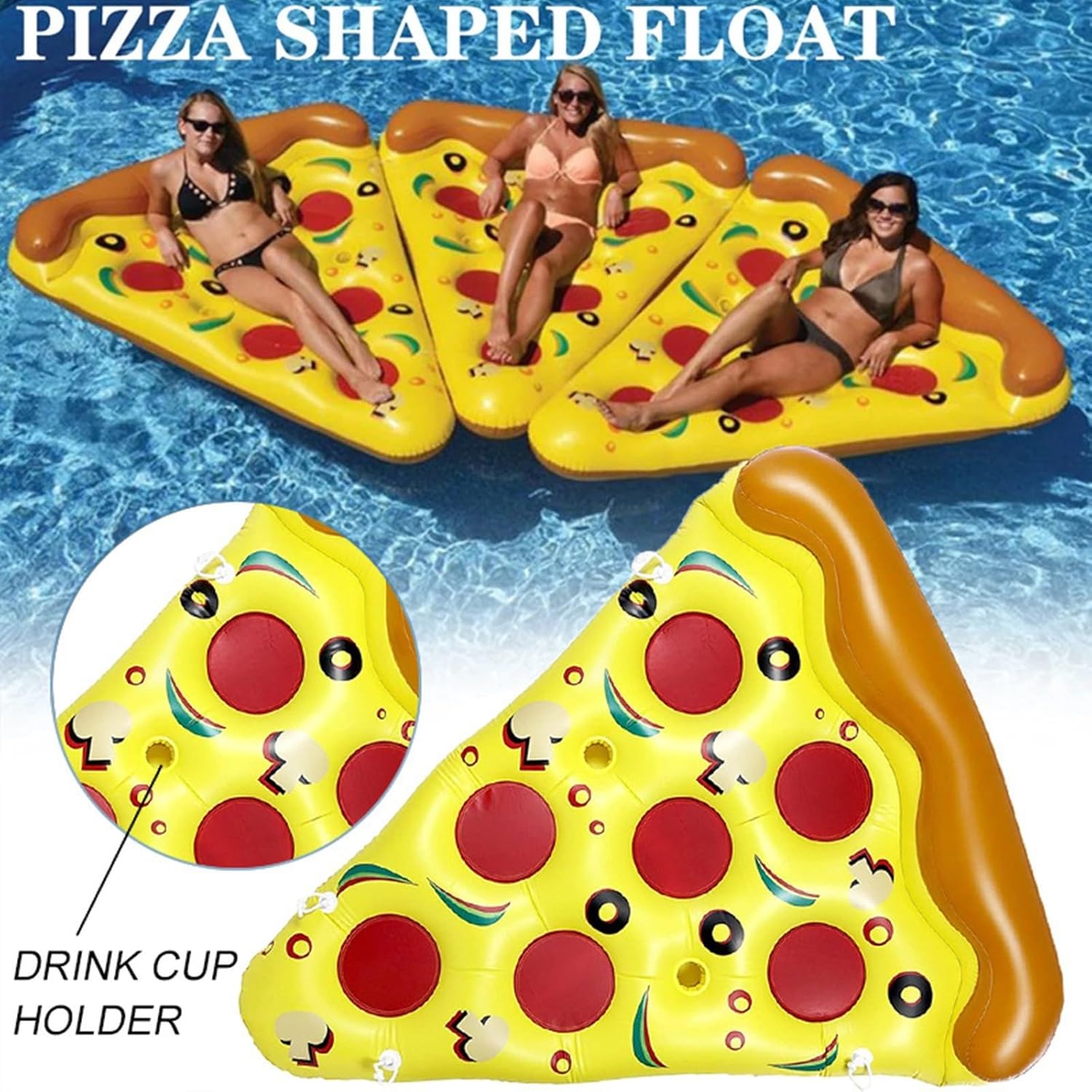 ROTORS Inflatable Pizza Float Outdoor Deluxe Pizza Slice Pool Float Summer Water Lounger Color Entertainment Floating Bed Pool Ride Swimming Fun Decoration for Parties, Events