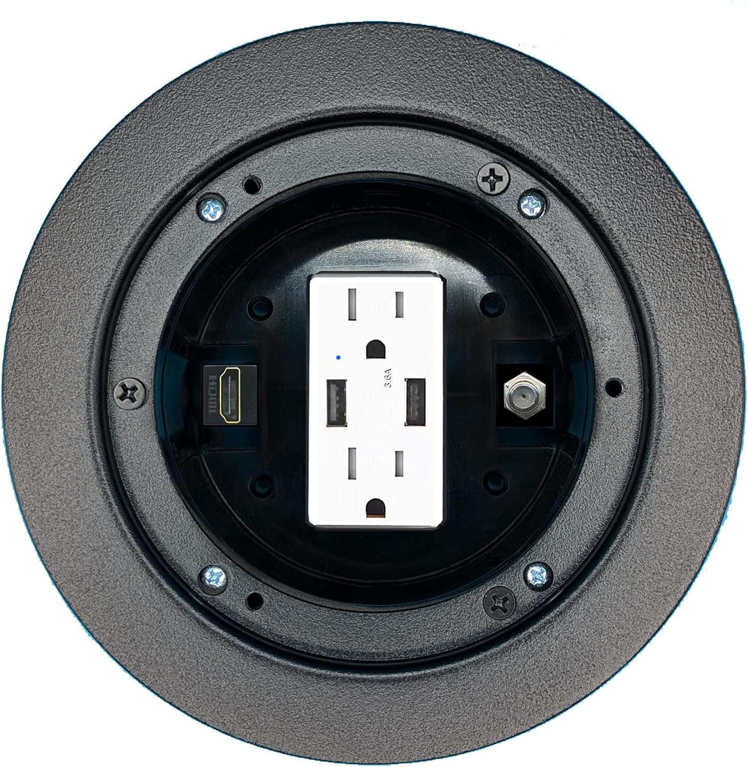 RiteAV USB A-A + Outlet Floor Box/Wall Plate Black with HDMI + Cat6 Ethernet Jacks