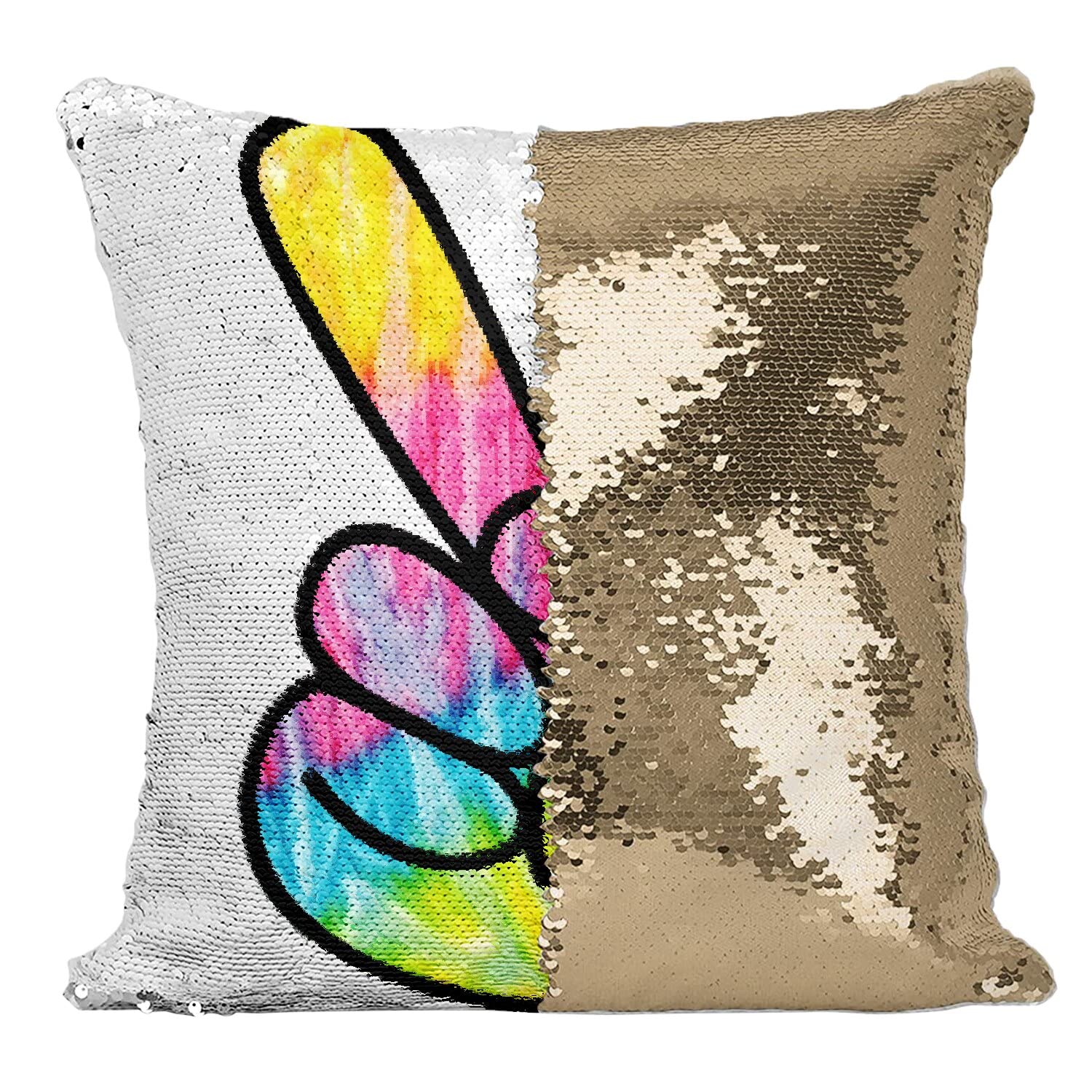 Coussin paillettes doré à motif psychédélique multicolore vintage 70's