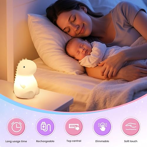 Miniatura 5 de Luz nocturna para niños, luz nocturna LED de silicona regulable recargable con 7 colores, lámpara de noche para guardería de bebé, lámpara táctil