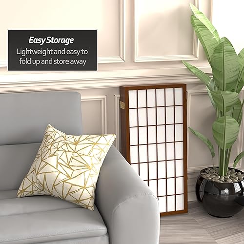 Miniatura 5 de Biombo portátil simple de 3 pies Biombo Shoji para dividir una cuarto, clásico diseño japonés, 4 tamaños y 6 colores, Madera, Walnut