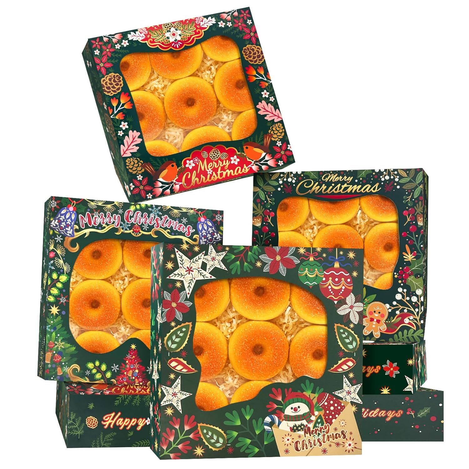 Bakepacker Christmas Gingerbread Man Bakery Boxes with Window 10x10x2.5 inches Pastry Boxes Mini Cookie Boxes for Festival Bakerys Thick & Sturdy （30 Packs）